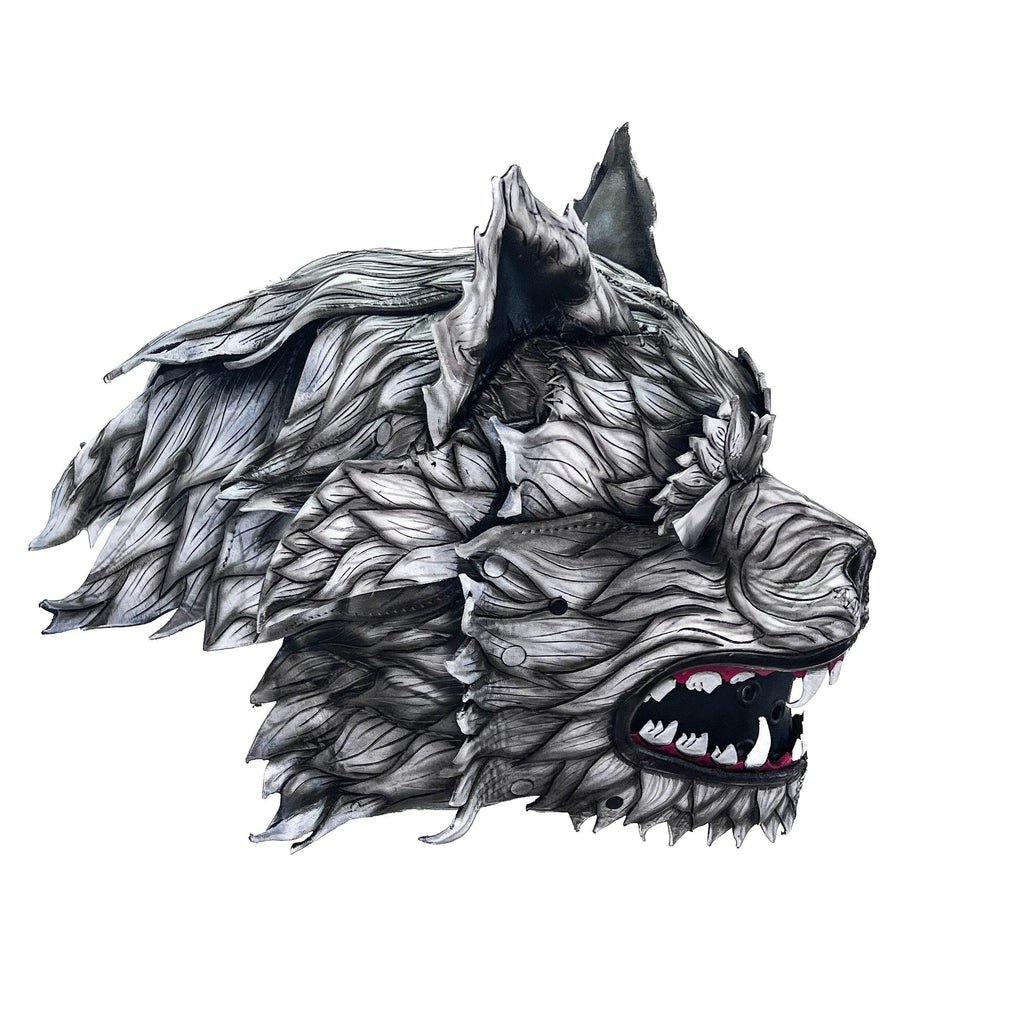 The Grey Lycan - Handmade Genuine Leather Helmet Mask - 
