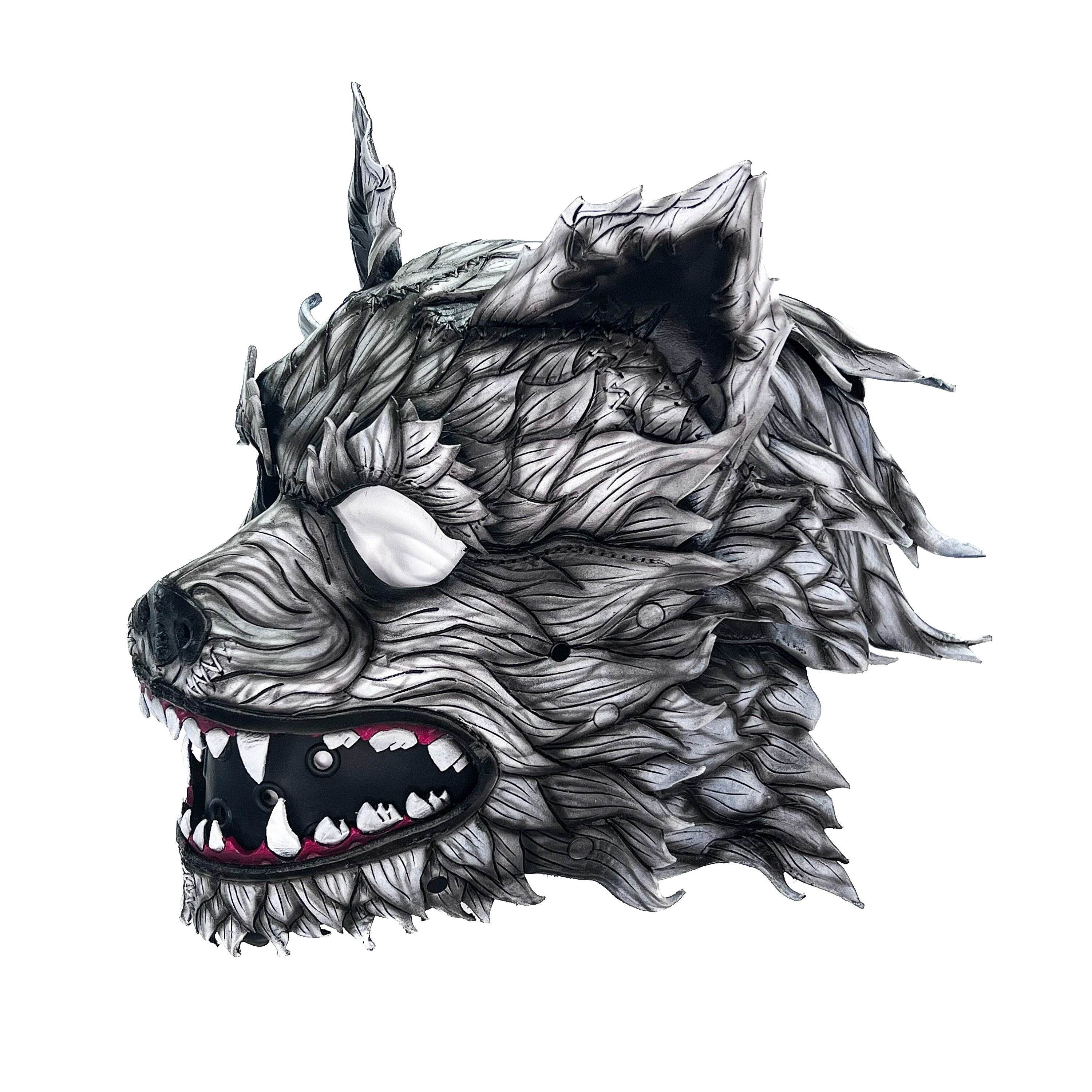 The Grey Lycan - Handmade Genuine Leather Helmet Mask - 