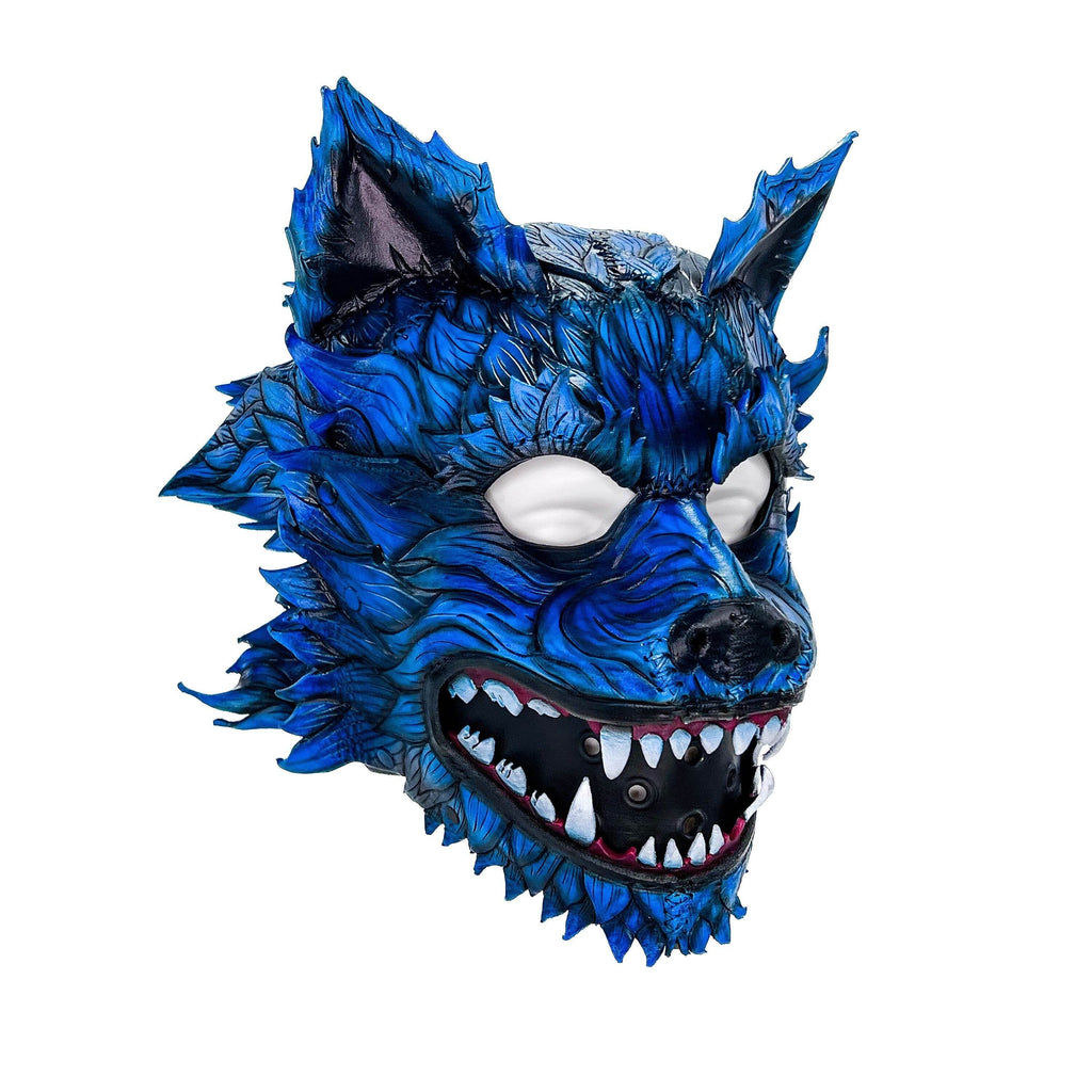 In Stock - The Blue Lycan - Handmade Genuine Leather Helmet Mask - 