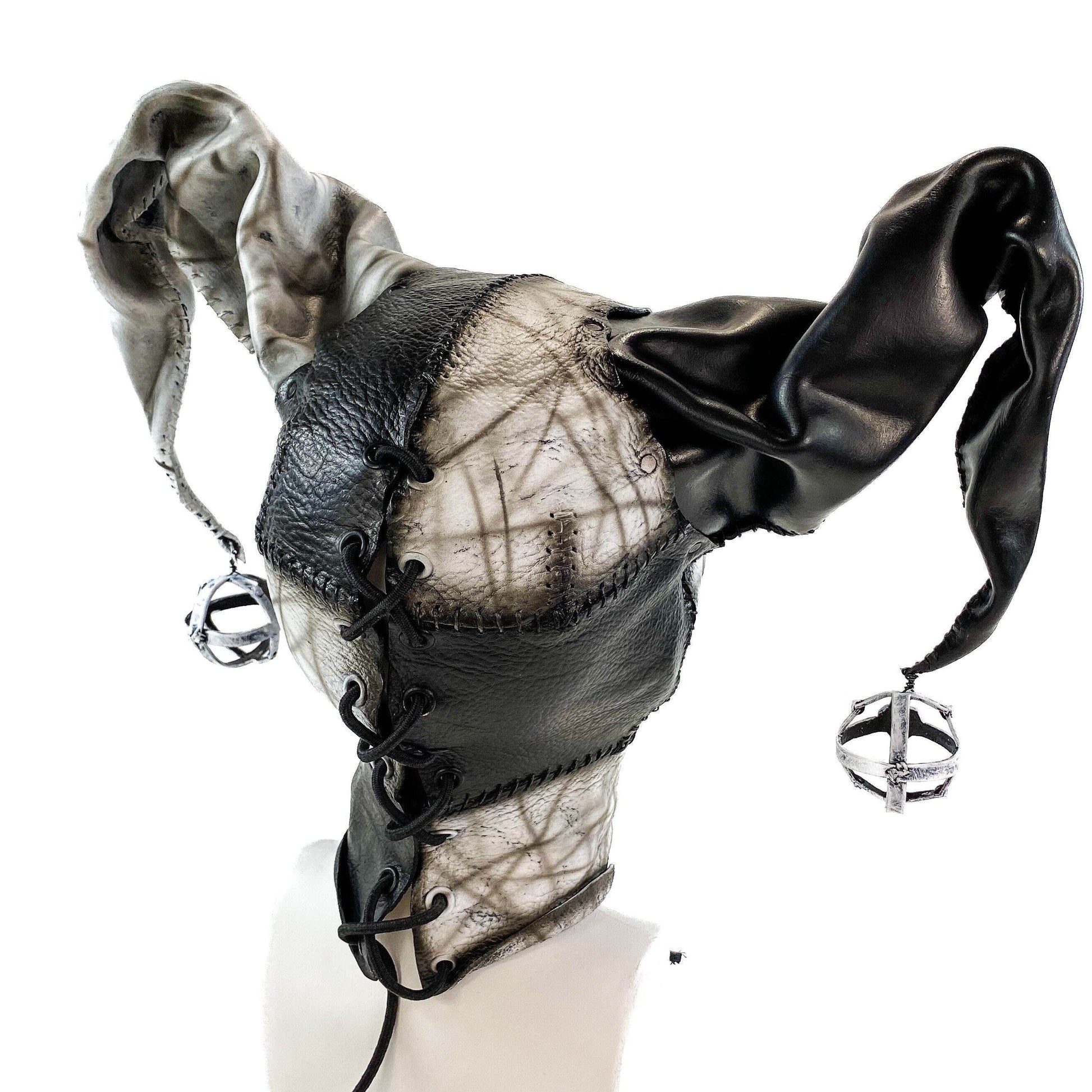 In Stock - Handcrafted Genuine Leather Jester Mask in Black and White - 
