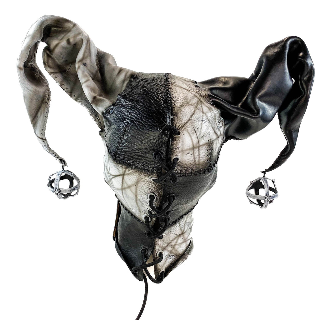 In Stock - Handcrafted Genuine Leather Jester Mask in Black and White - 
