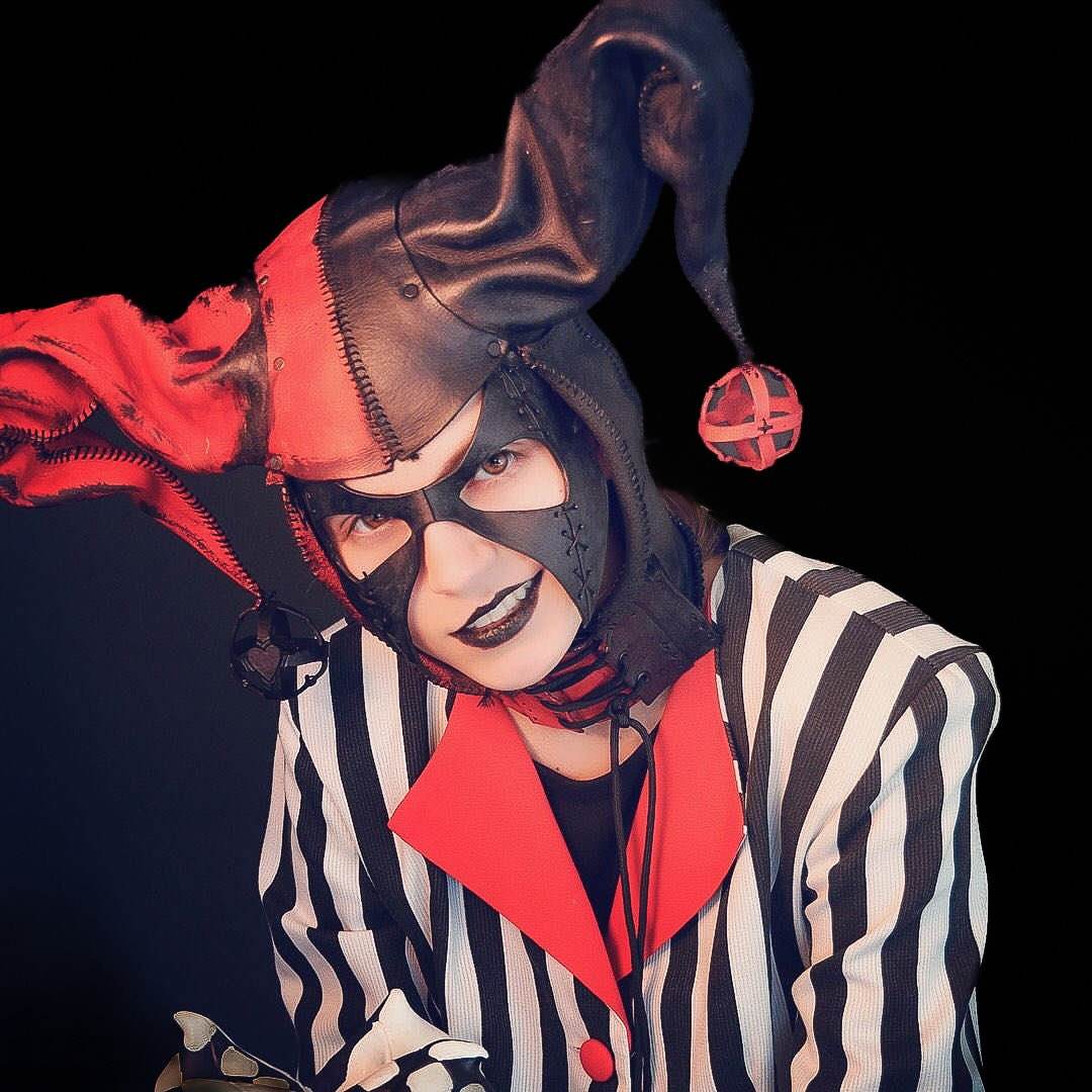 Jester Helmet Genuine Leather Mask in Red and Black - 