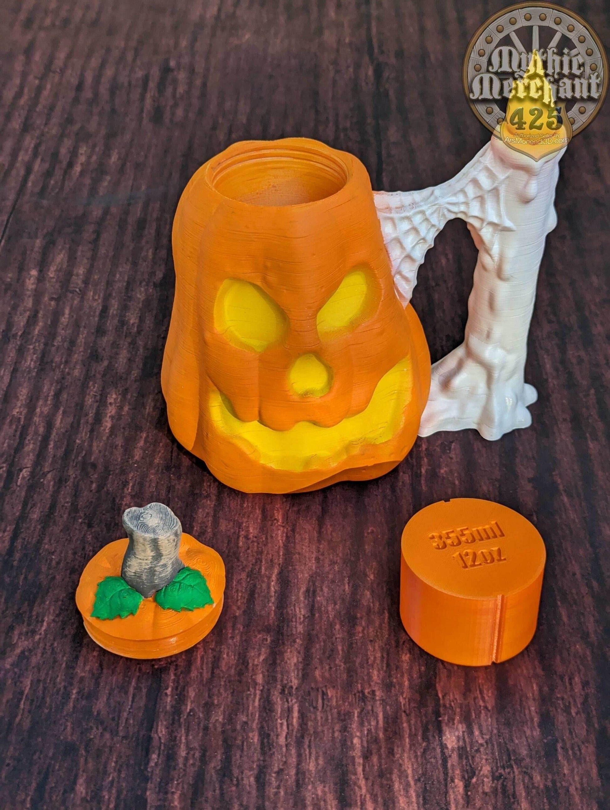 Jack O' Lantern Can Holder- Mythic Mugs Collection by Ars Moriendi 3D- Embrace the Spirit of Halloween! - Black / Non Threaded-No Lid