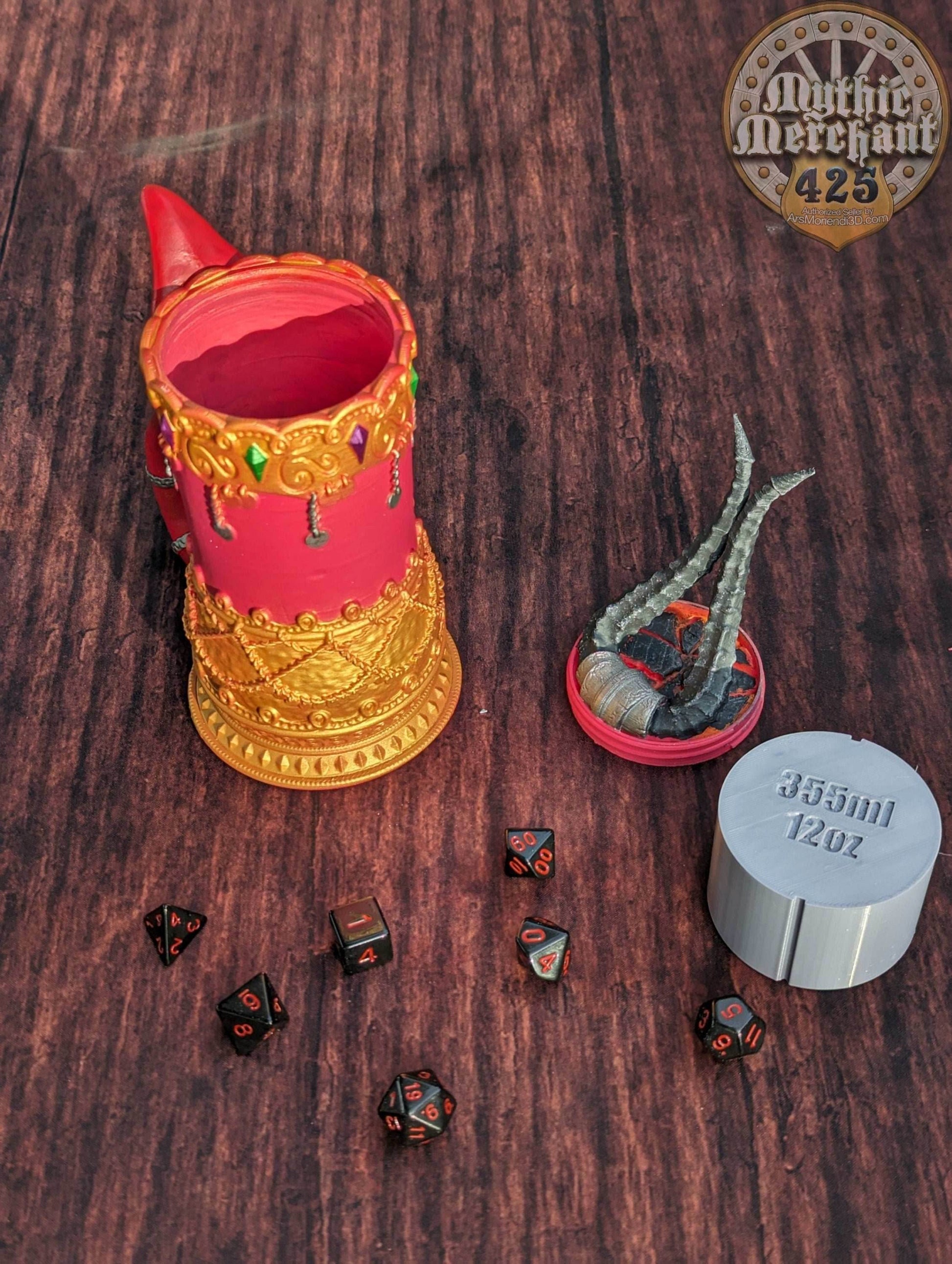Demon-Blooded Tiefling 3D Printed Mythic Mug Stein | Tabletop RPG Dice Gaming Cosplay | Dungeons and Dragons D&D Wargaming | Drink Koozie - Black / Non Threaded-No Lid