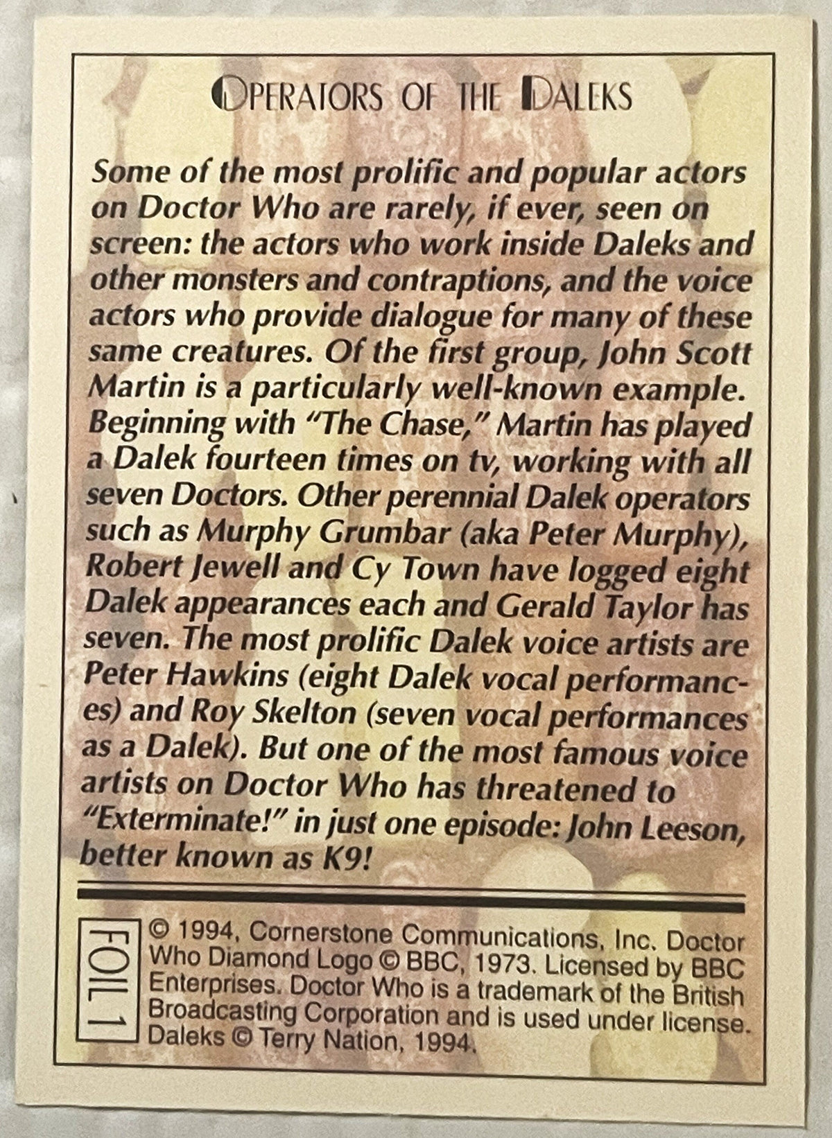 🛸 Vintage 1994 Doctor Who Daleks Foil Trading Cards — Cards 1–3 of 6