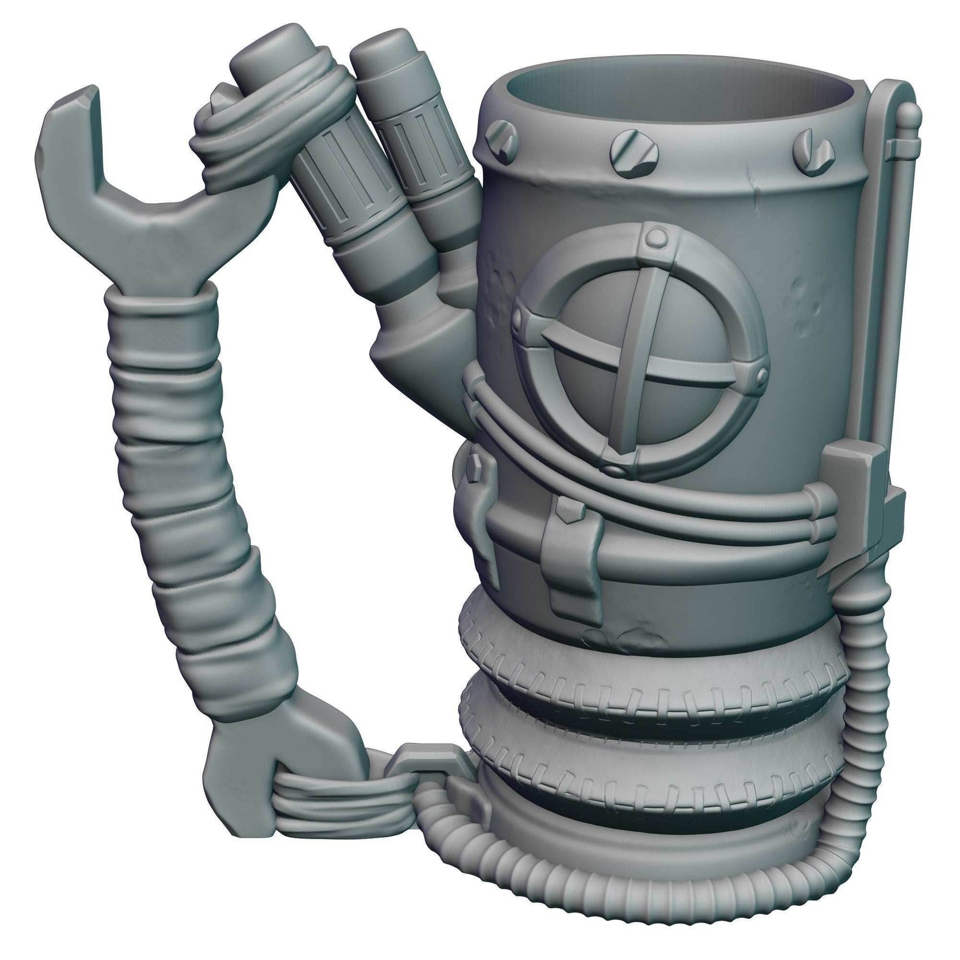 Gadgeteer Steampunk 3D Printed Can Holder | Drink Koozie | Mythic Mugs Collection by Ars Moriendi 3D- Embrace the World of Steampunk! - Black / Non Threaded-No Lid