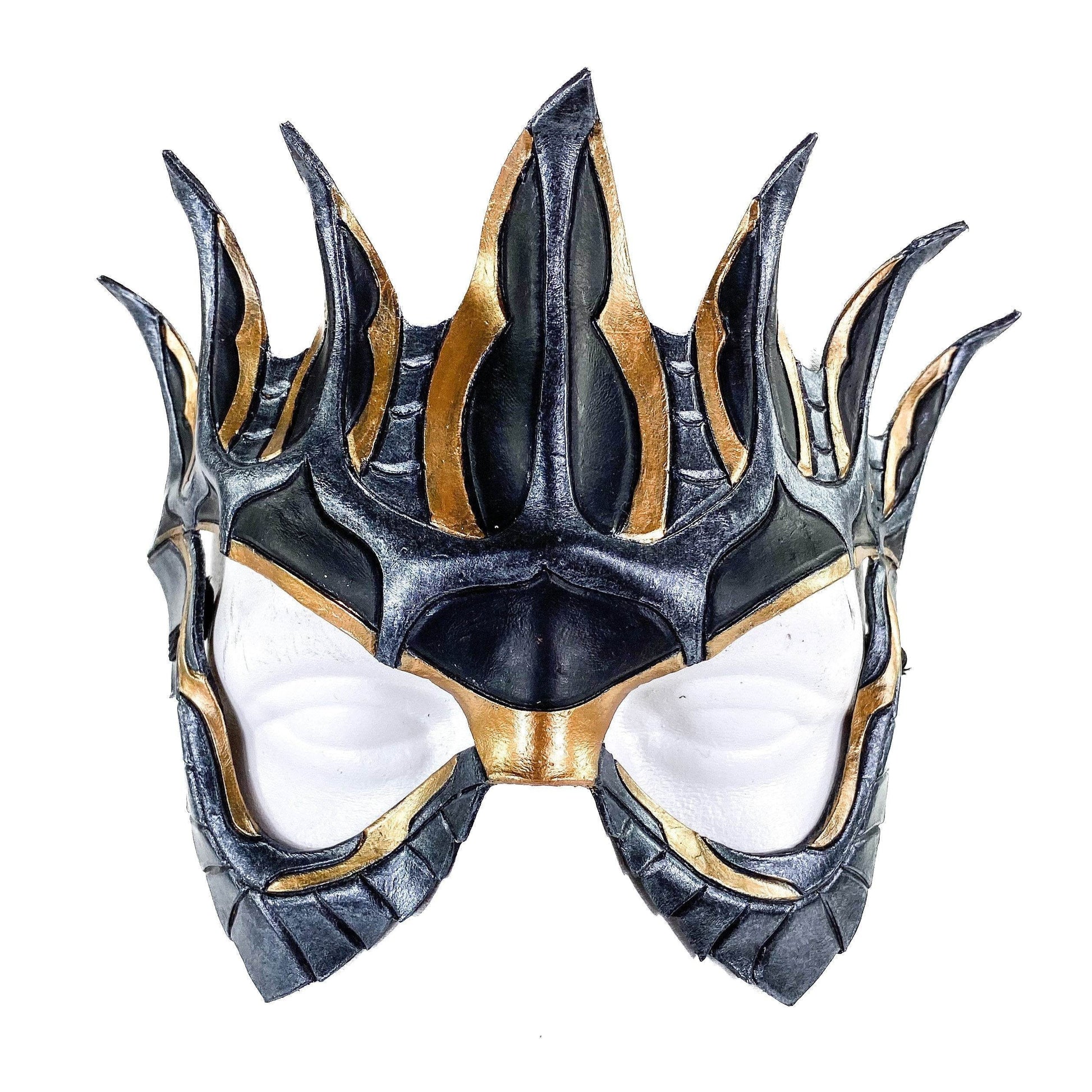 Masquerade Crown Mask of Handmade Genuine Leather in Metallics - 