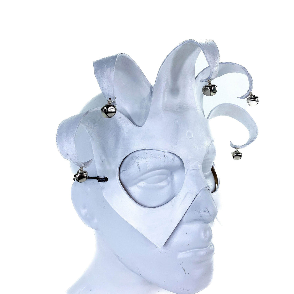 Handmade Genuine Leather Five Point Minimalist Jester Mask in White - 