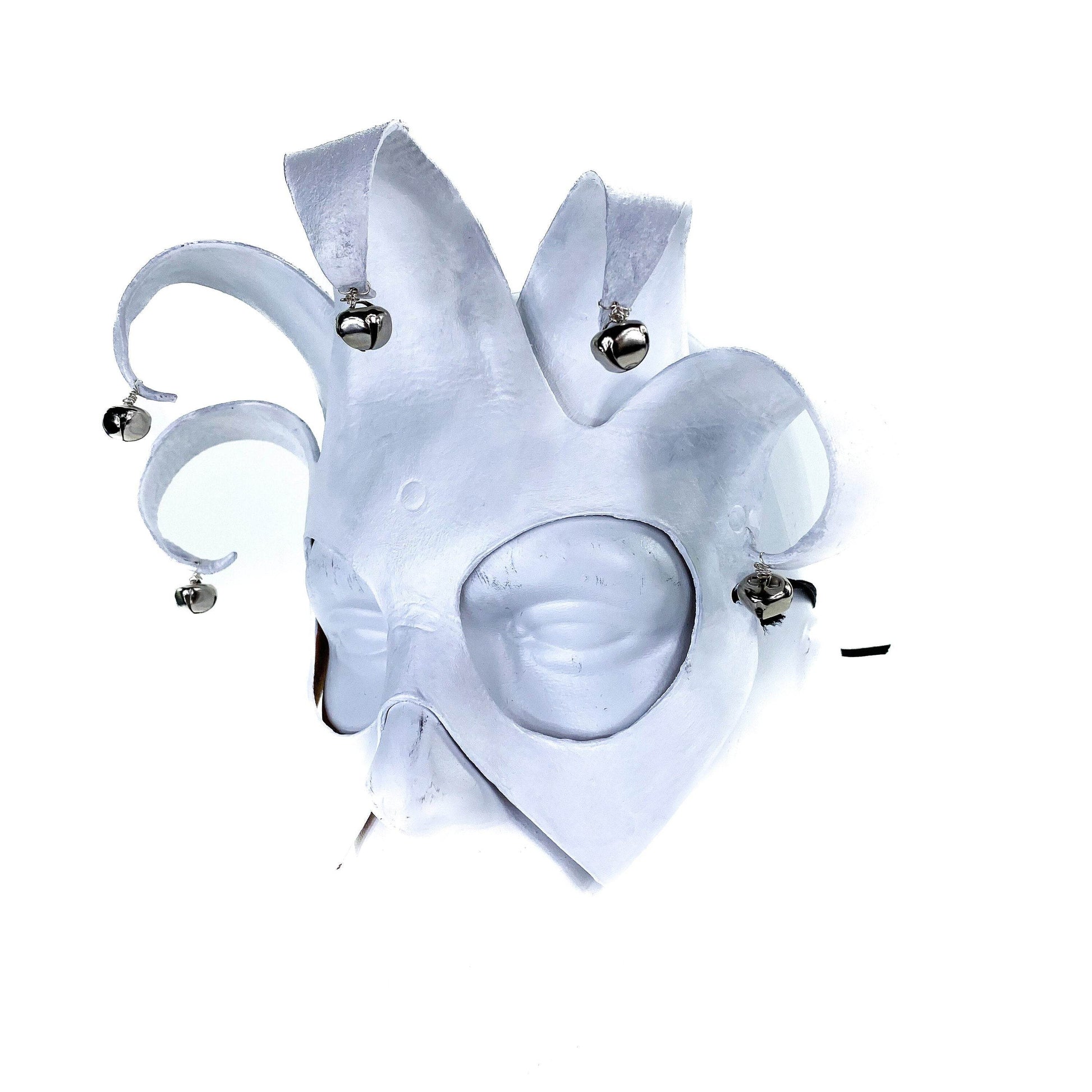 Handmade Genuine Leather Five Point Minimalist Jester Mask in White - 