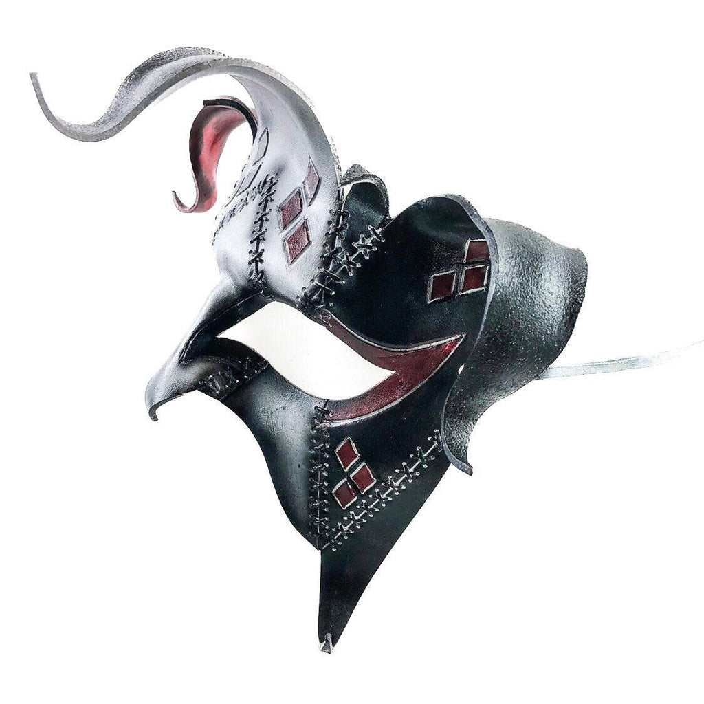 The Joker's Card-Joker Jester Handmade Genuine Leather Mask in Red - 