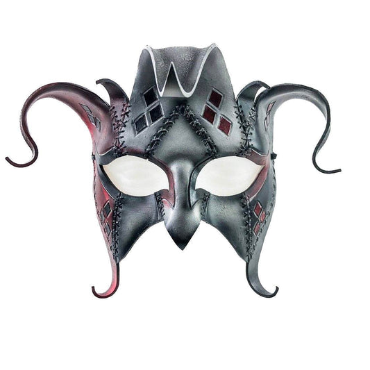 The Joker's Card-Joker Jester Handmade Genuine Leather Mask in Red - 