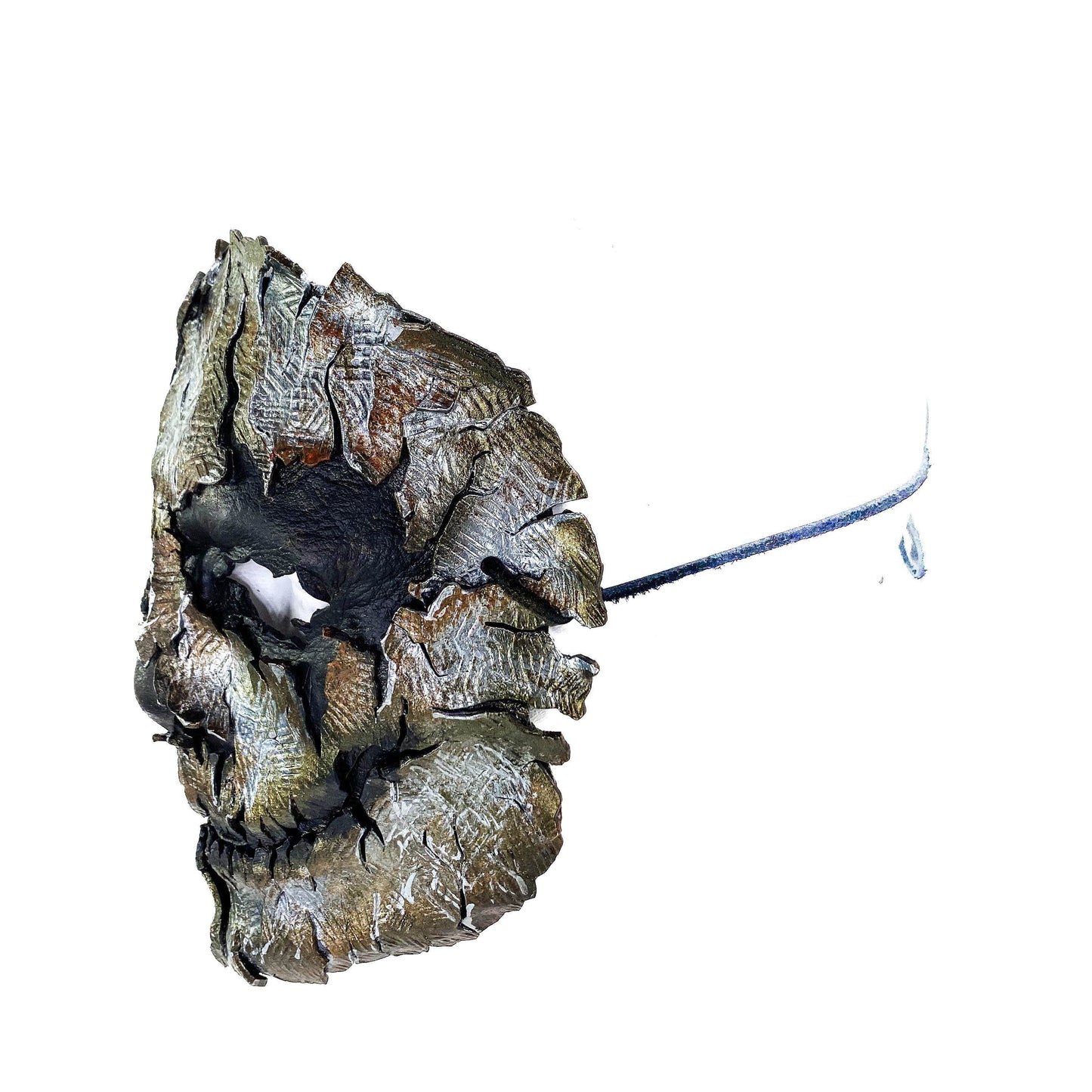 Genuine Leather Mask - Shattered Metal Paint - Handmade Full Face Cover for Halloween, Performance or Cosplay Costume - 