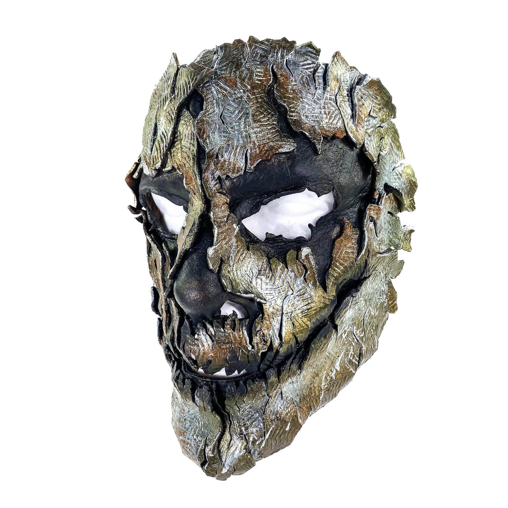 Genuine Leather Mask - Shattered Metal Paint - Handmade Full Face Cover for Halloween, Performance or Cosplay Costume - 