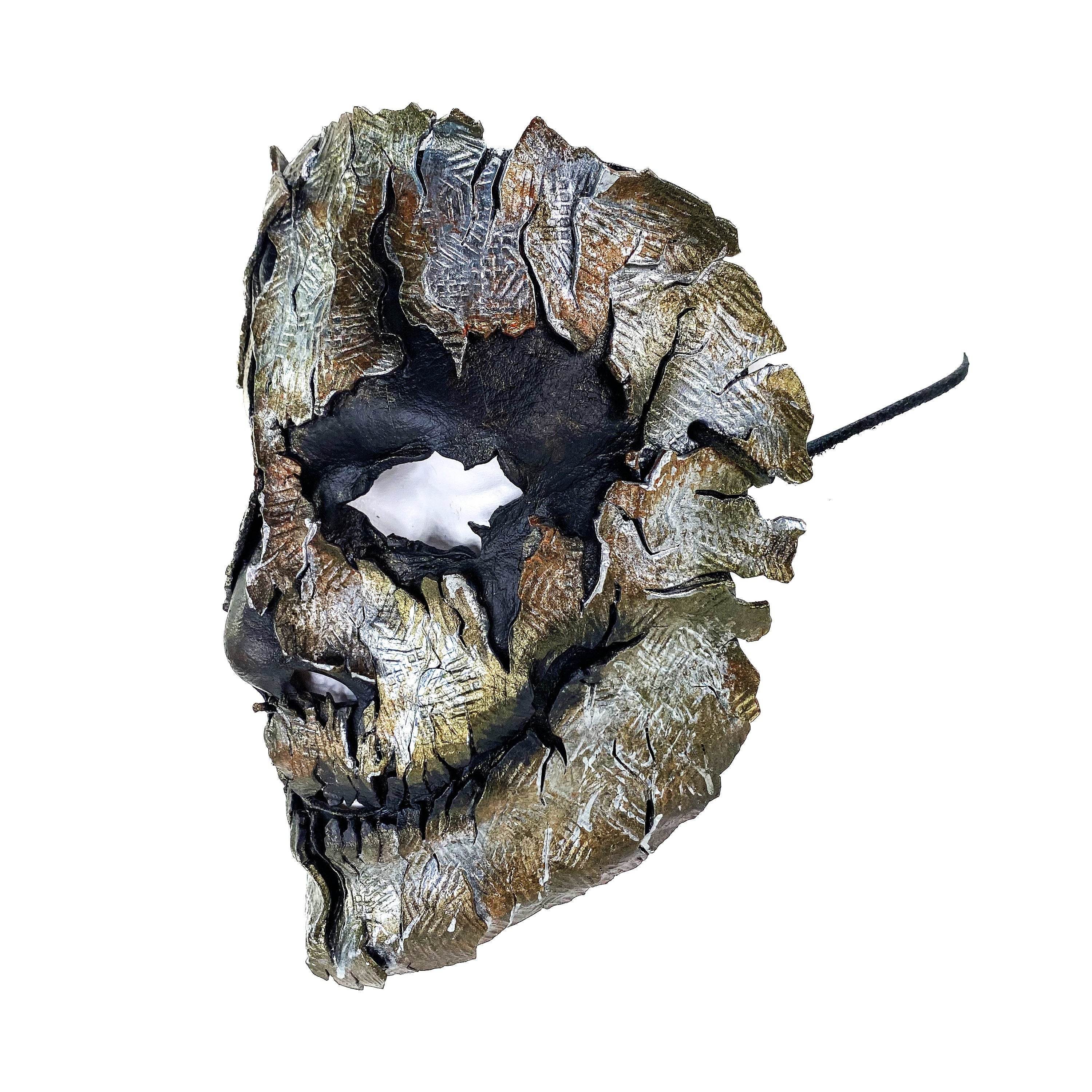 Genuine Leather Mask - Shattered Metal Paint - Handmade Full Face Cover for Halloween, Performance or Cosplay Costume - 