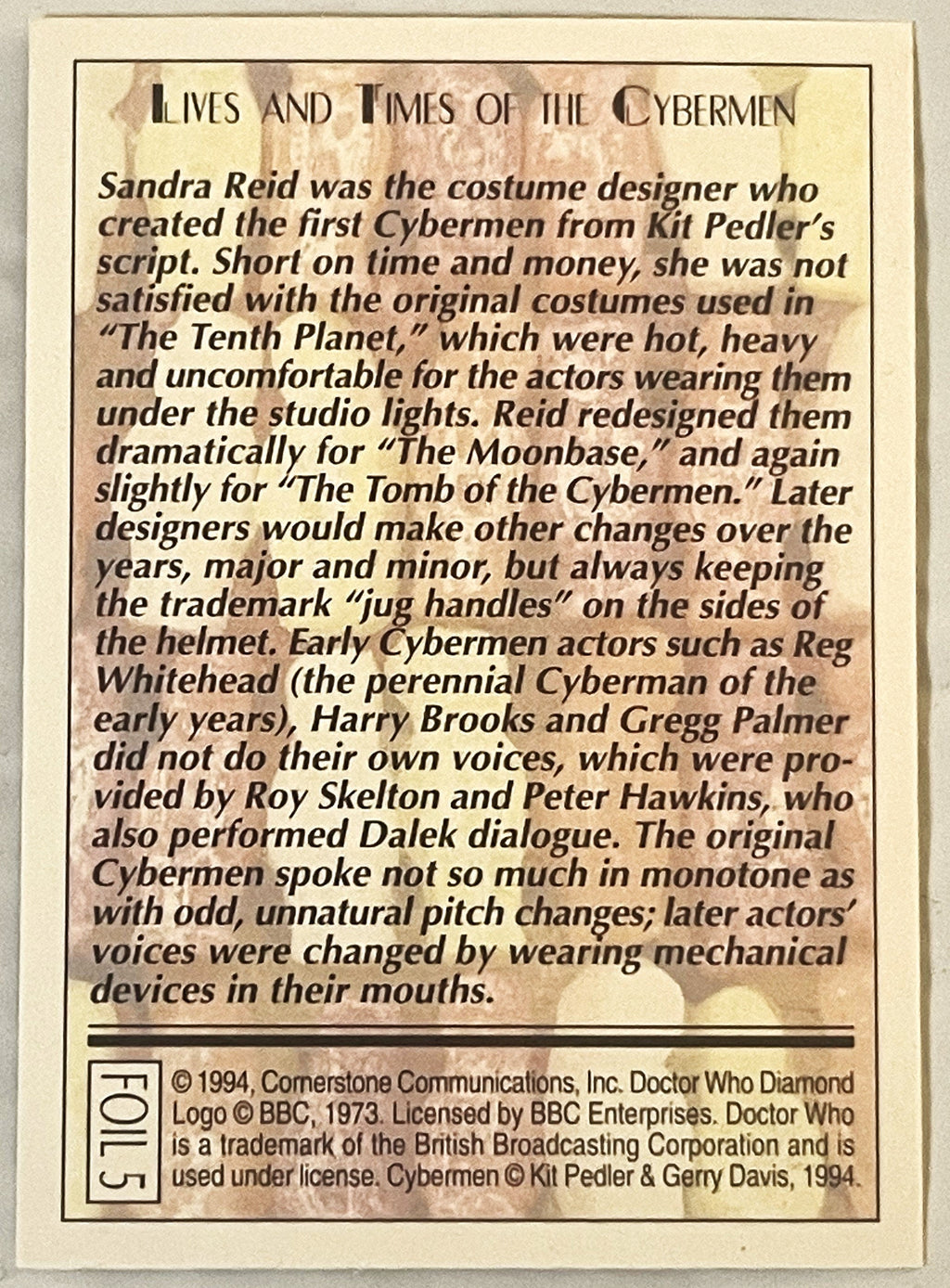 🤖 Vintage 1994 Doctor Who Cybermen Foil Trading Card — Card 5 of 6