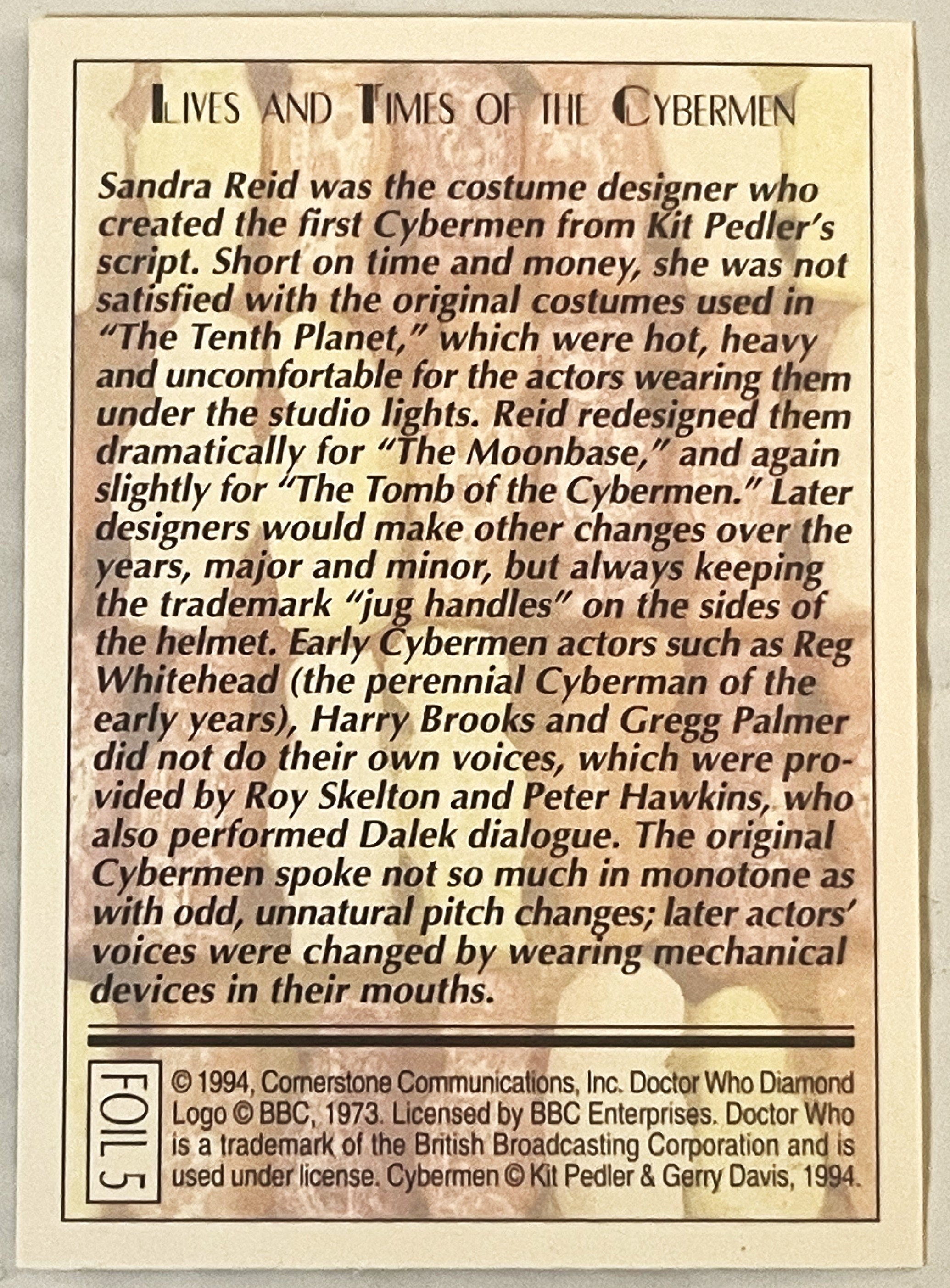 🤖 Vintage 1994 Doctor Who Cybermen Foil Trading Card — Card 5 of 6