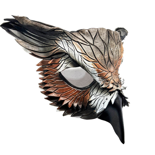 Layered Horned Owl Handmade Genuine Leather Mask - 