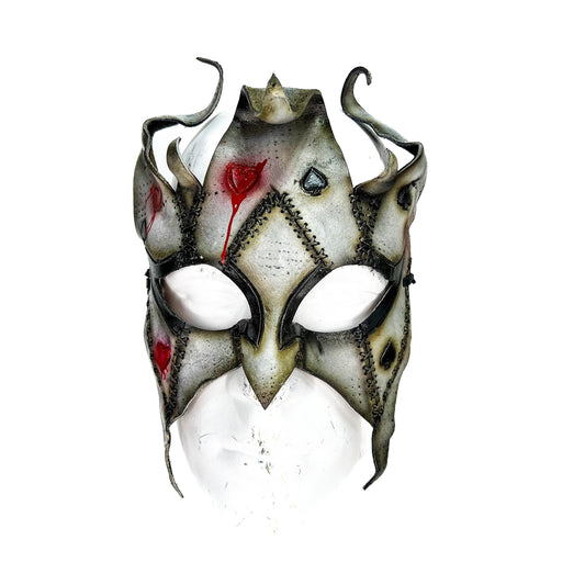 Grungy Joker Jester Handmade Genuine Leather Mask in Red - 