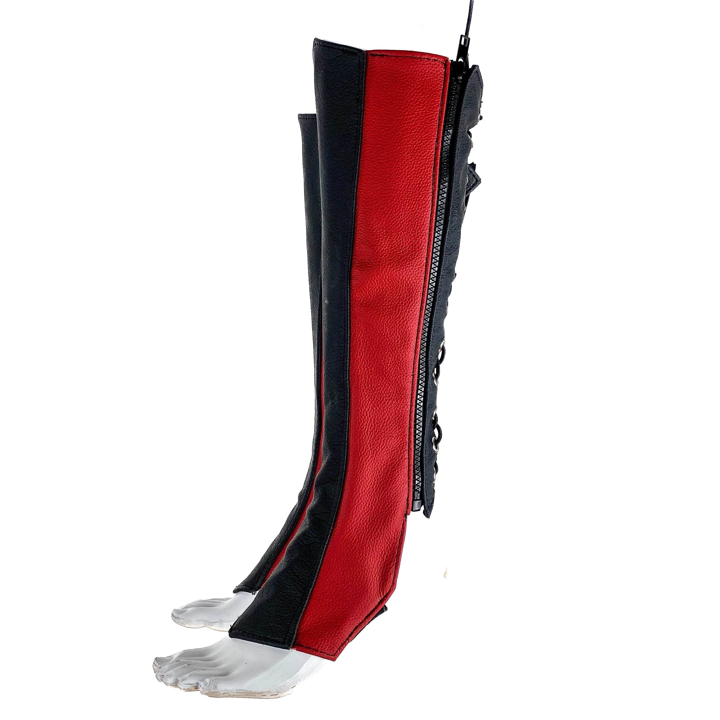 Genuine All Leather Kick Guards - Trapeze Boots - Zipper and Lace Closure - Aerial Boots/Gaiters - for Acrobatics, Costume, Wrestling - 