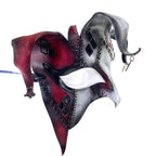 The Joker's Card - Grungy Joker Jester Handmade Genuine Leather Mask in Red with Charms - 