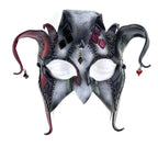 The Joker's Card - Grungy Joker Jester Handmade Genuine Leather Mask in Red with Charms - 