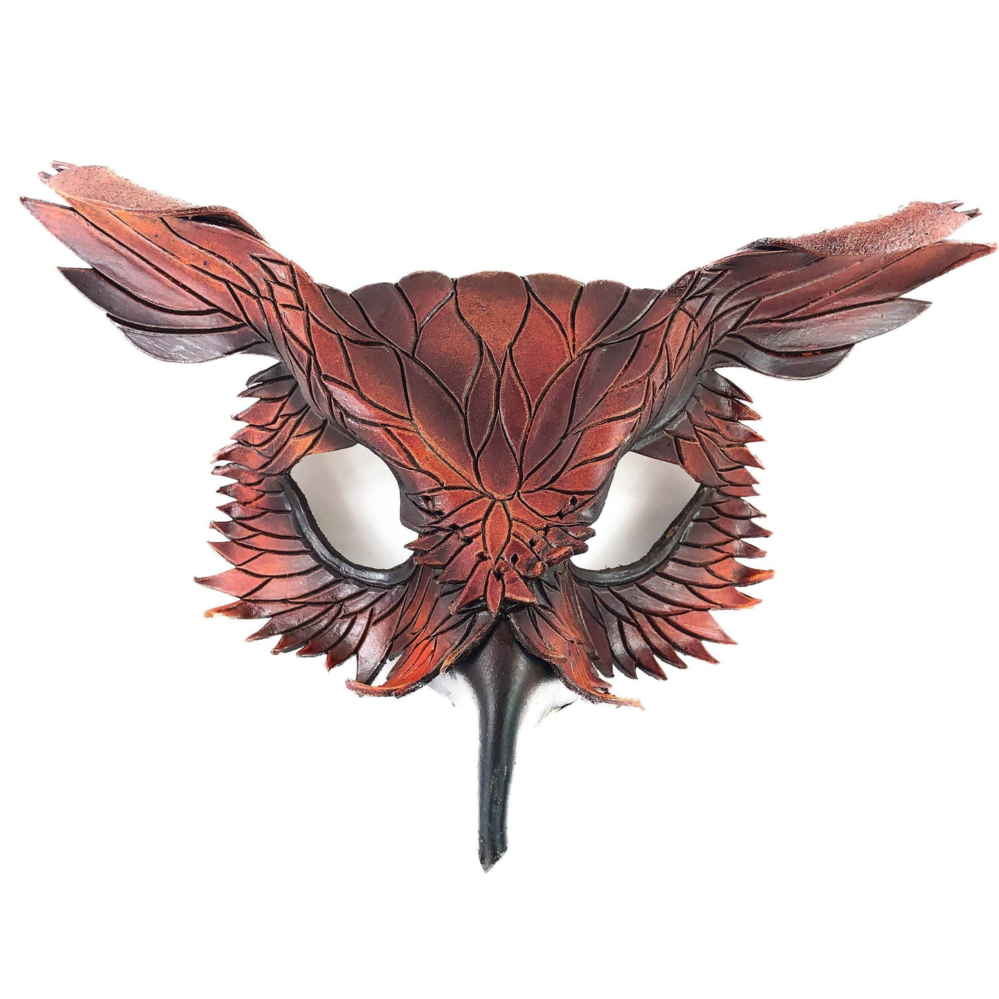 Layered Horned Owl Handmade Genuine Leather Mask - 