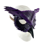 Layered Horned Owl Handmade Genuine Leather Mask in Purple - 
