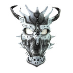 Grey Ancient Dragon Leather Mask with Swarovski Crystals - 