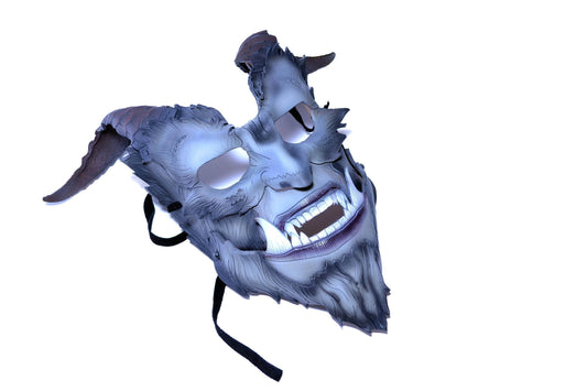 The Beast - Articulating Jaw Handmade Genuine Leather Mask with Horns in Natural Colors - 