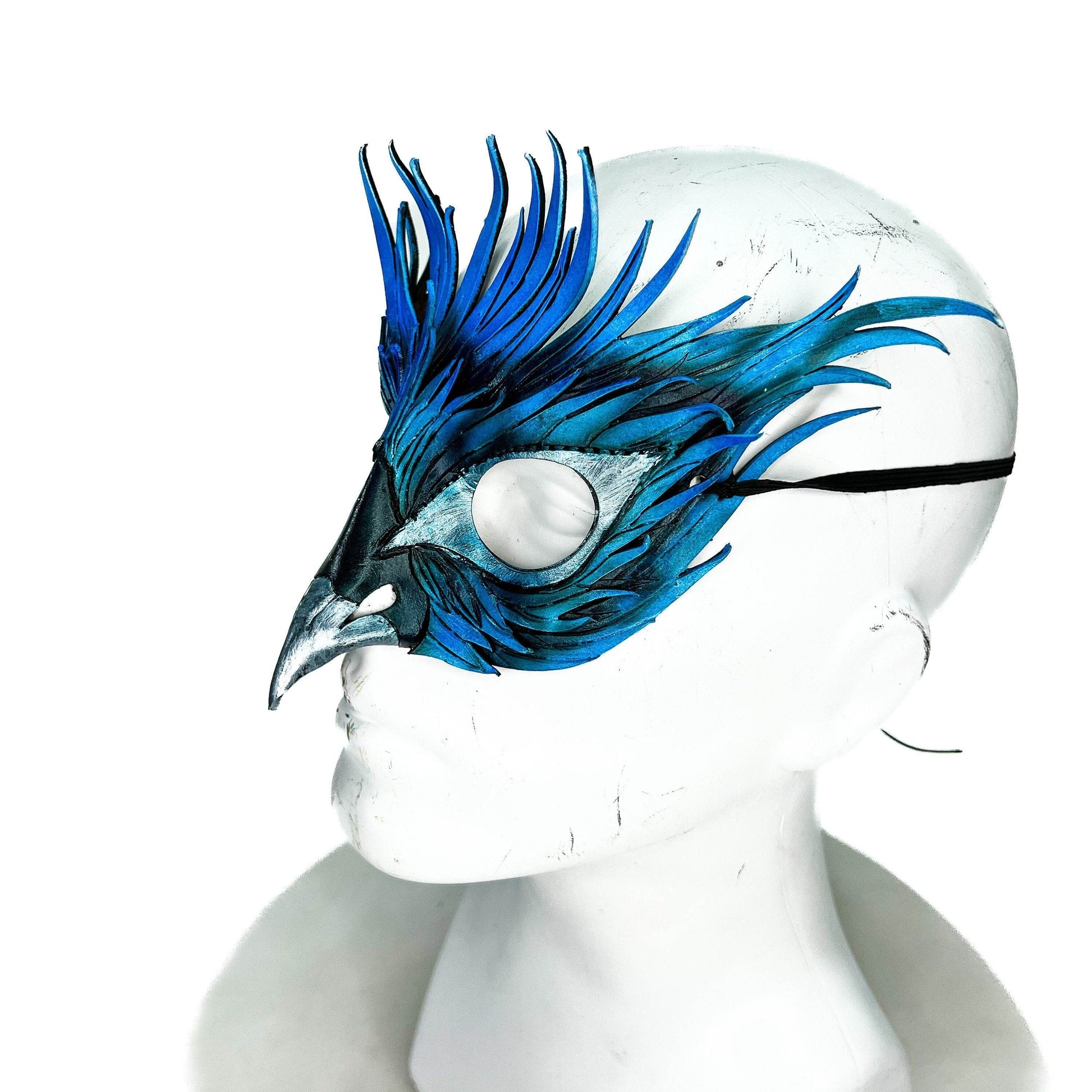 Layered Blue Phoenix Handmade Genuine Leather Mask - 