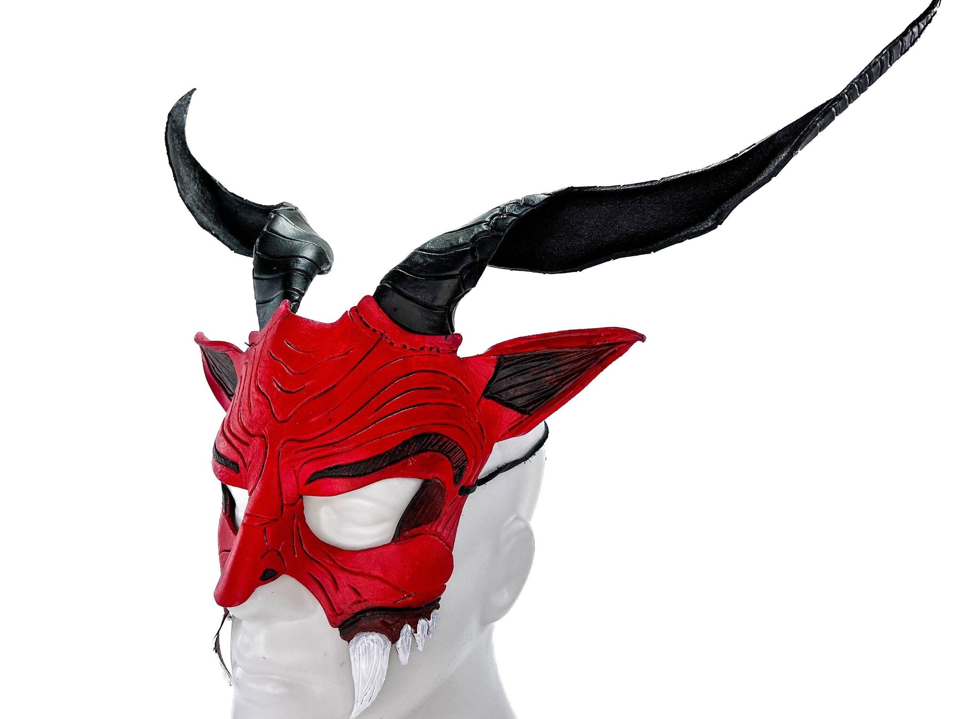 Krampus Handmade Genuine Leather Mask for Masquerade Cosplay or Halloween Costumes - 