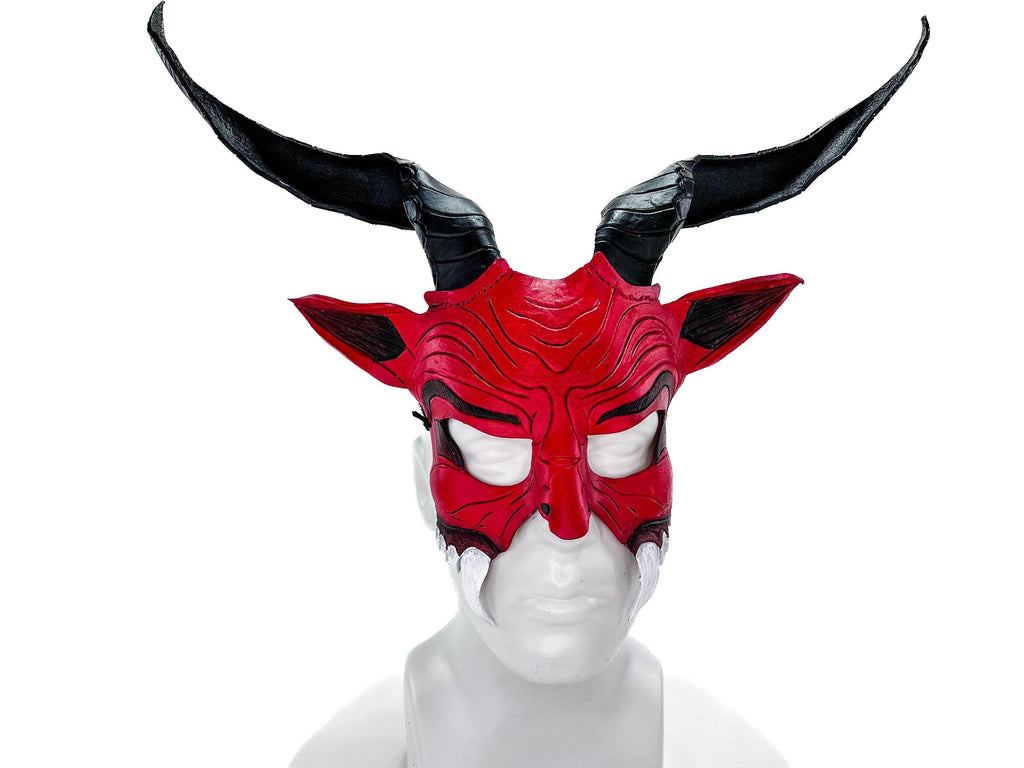 Krampus Handmade Genuine Leather Mask for Masquerade Cosplay or Halloween Costumes - 