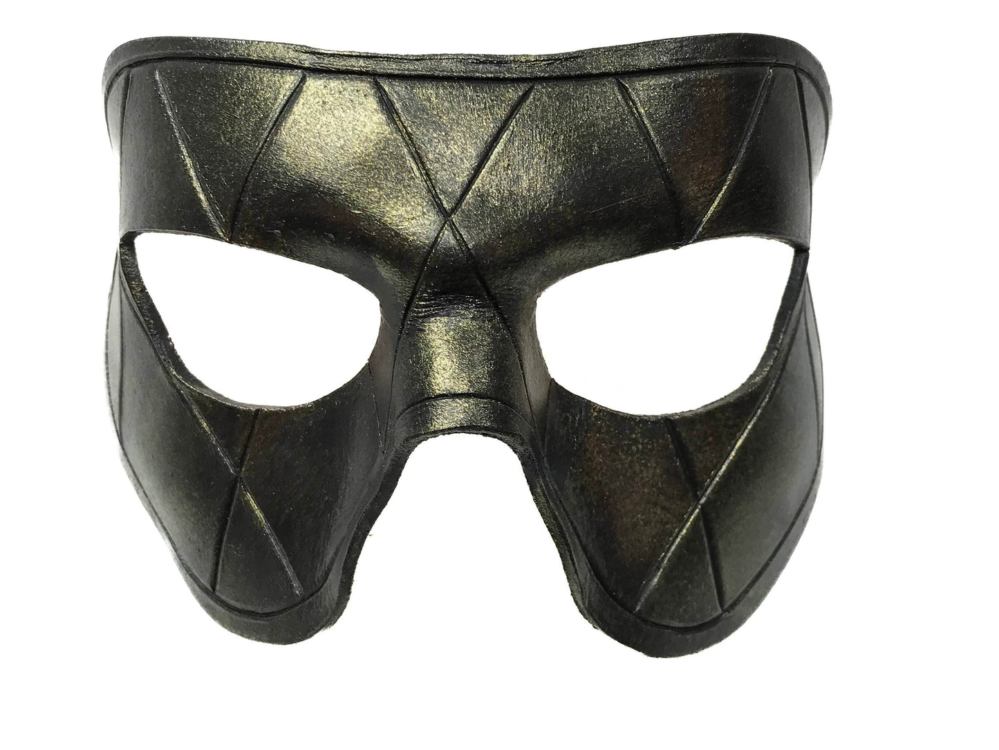 Harlequin Handmade Genuine Leather Mask in Black with Gold Hues - 