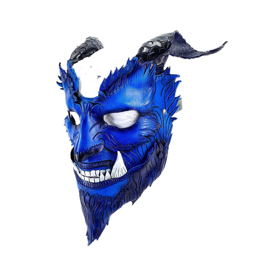 The Beast - Handmade Genuine Leather Mask with Horns in Natural Colors - 