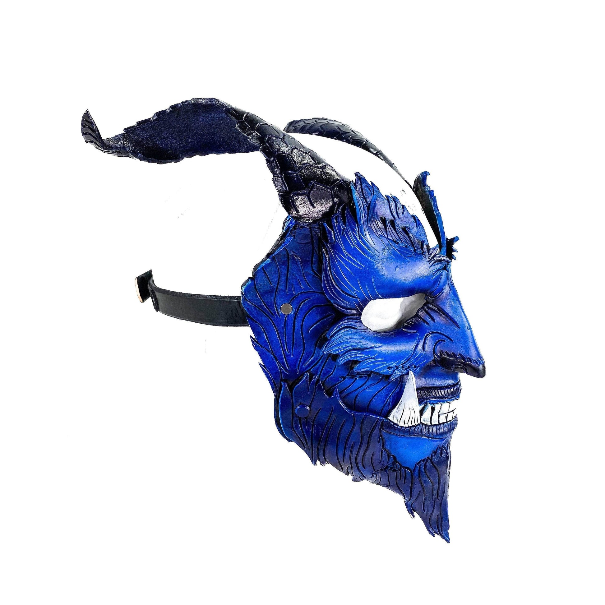 The Beast - Handmade Genuine Leather Mask with Horns in Natural Colors - 