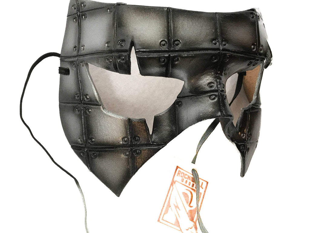 Silver Handmade Genuine Leather Mask in Rusted Steel Pattern - 