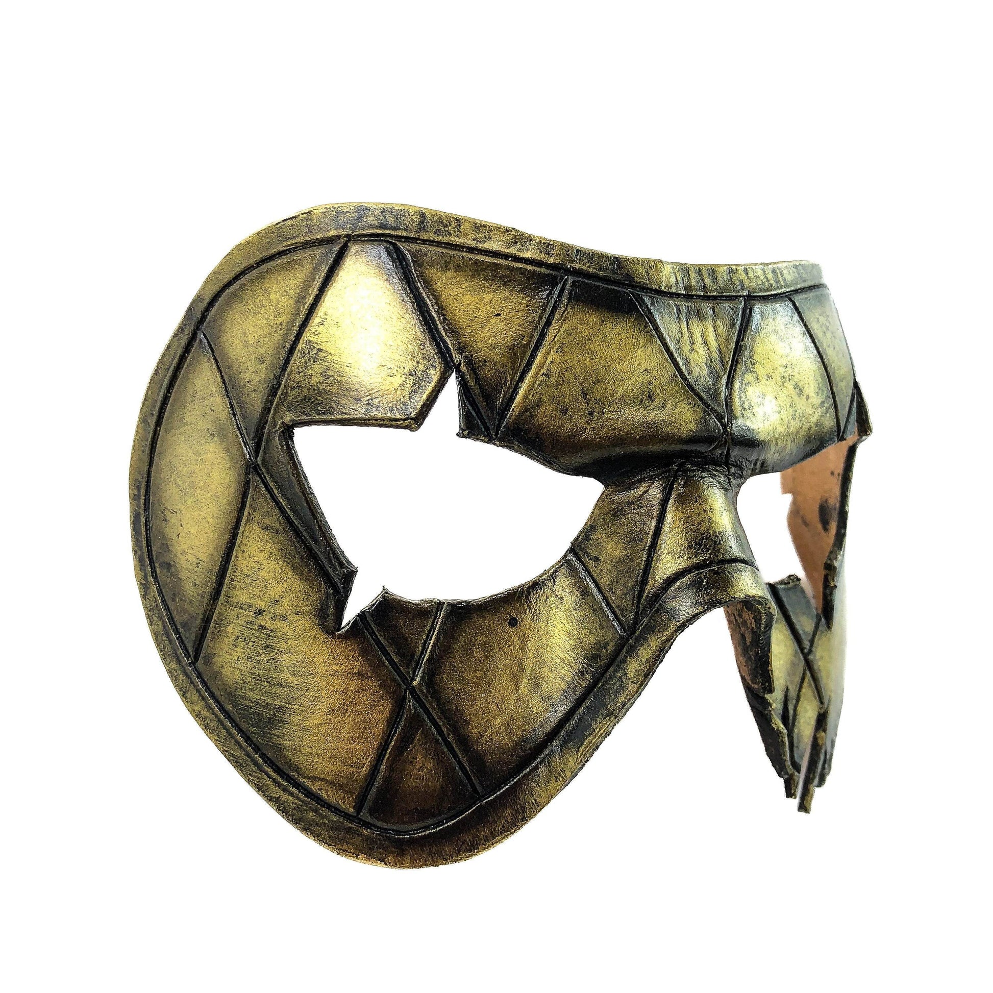 Harlequin Handmade Genuine Leather Mask in Gold - 