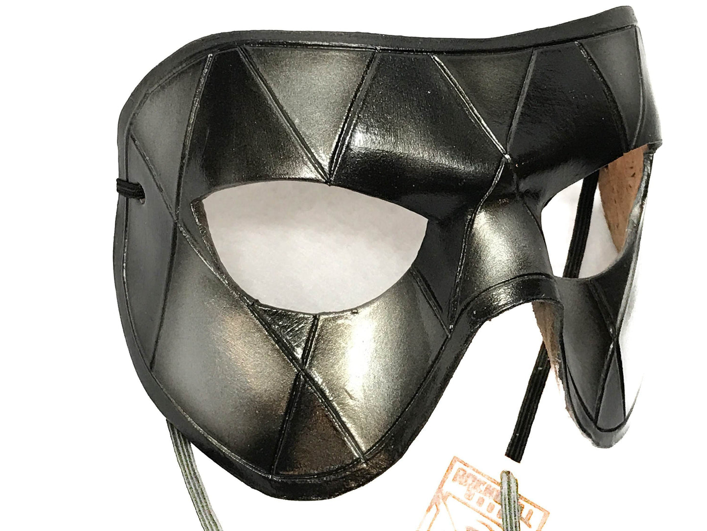 Silver Harlequin Handmade Genuine Leather Mask in Black and Silver - 