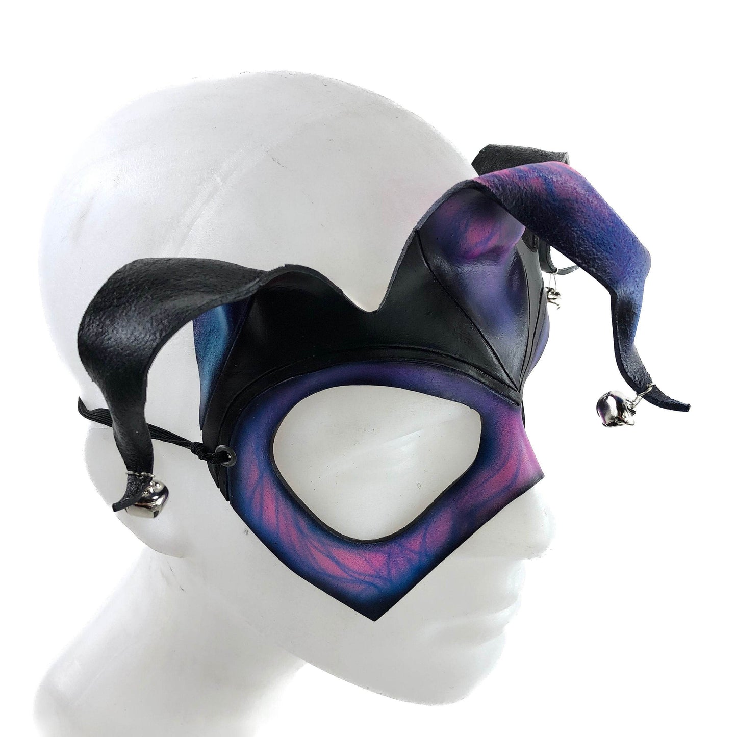 Handmade Genuine Leather Jester Mask in Blue and Pink - 