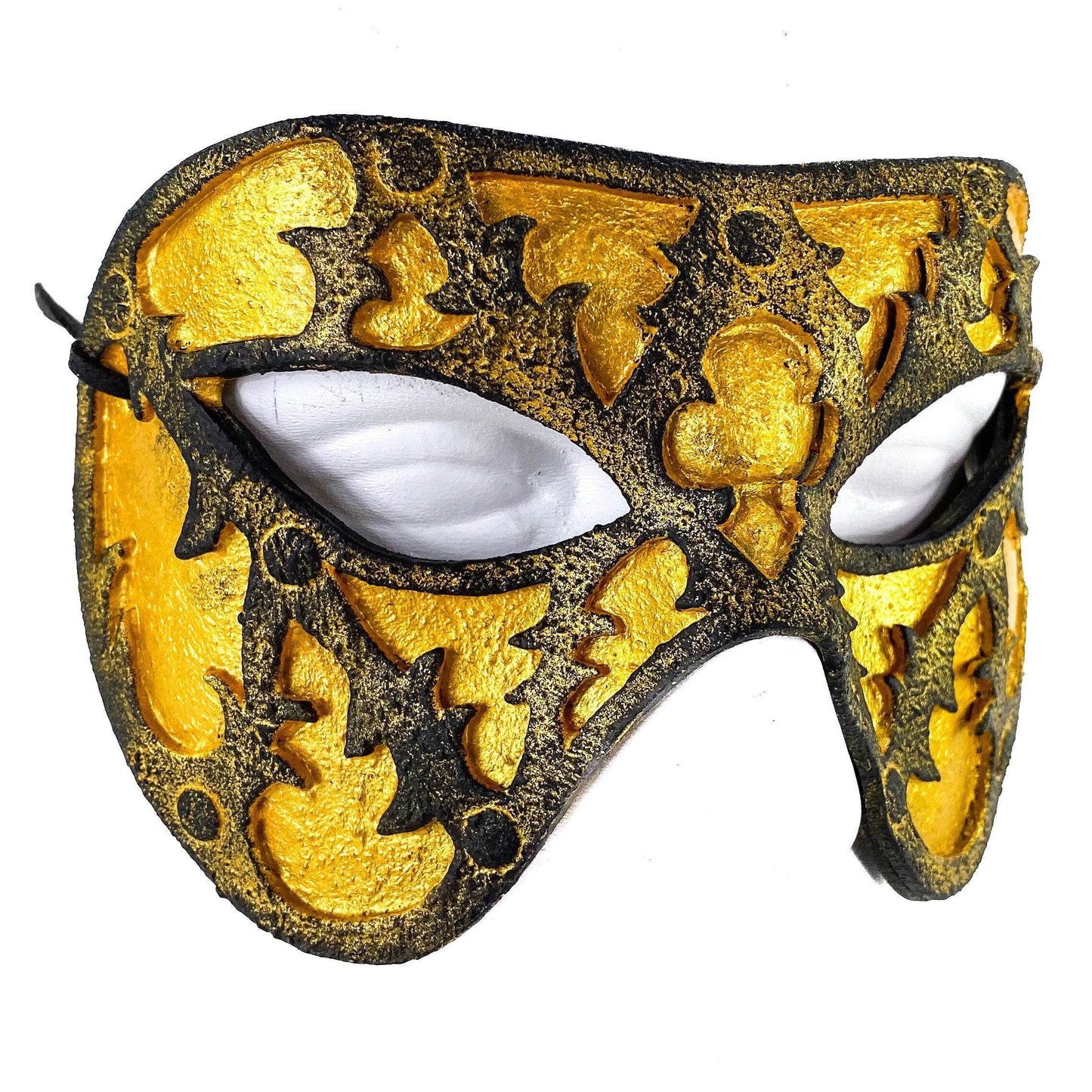 Dual Layer Handmade Genuine Leather Mask in Gold and Black - 
