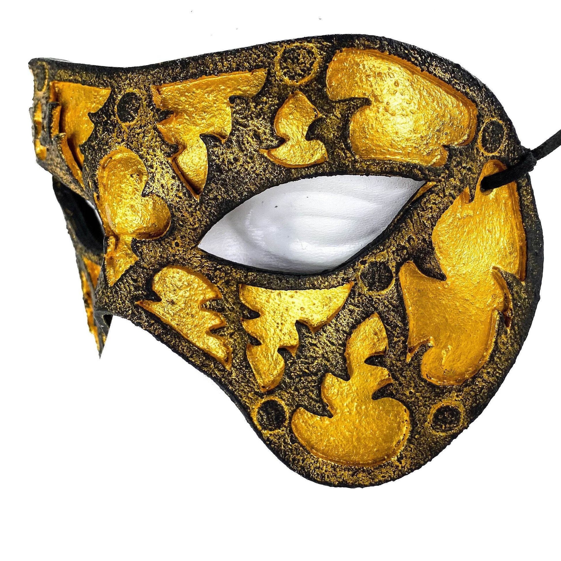 Dual Layer Handmade Genuine Leather Mask in Gold and Black - 