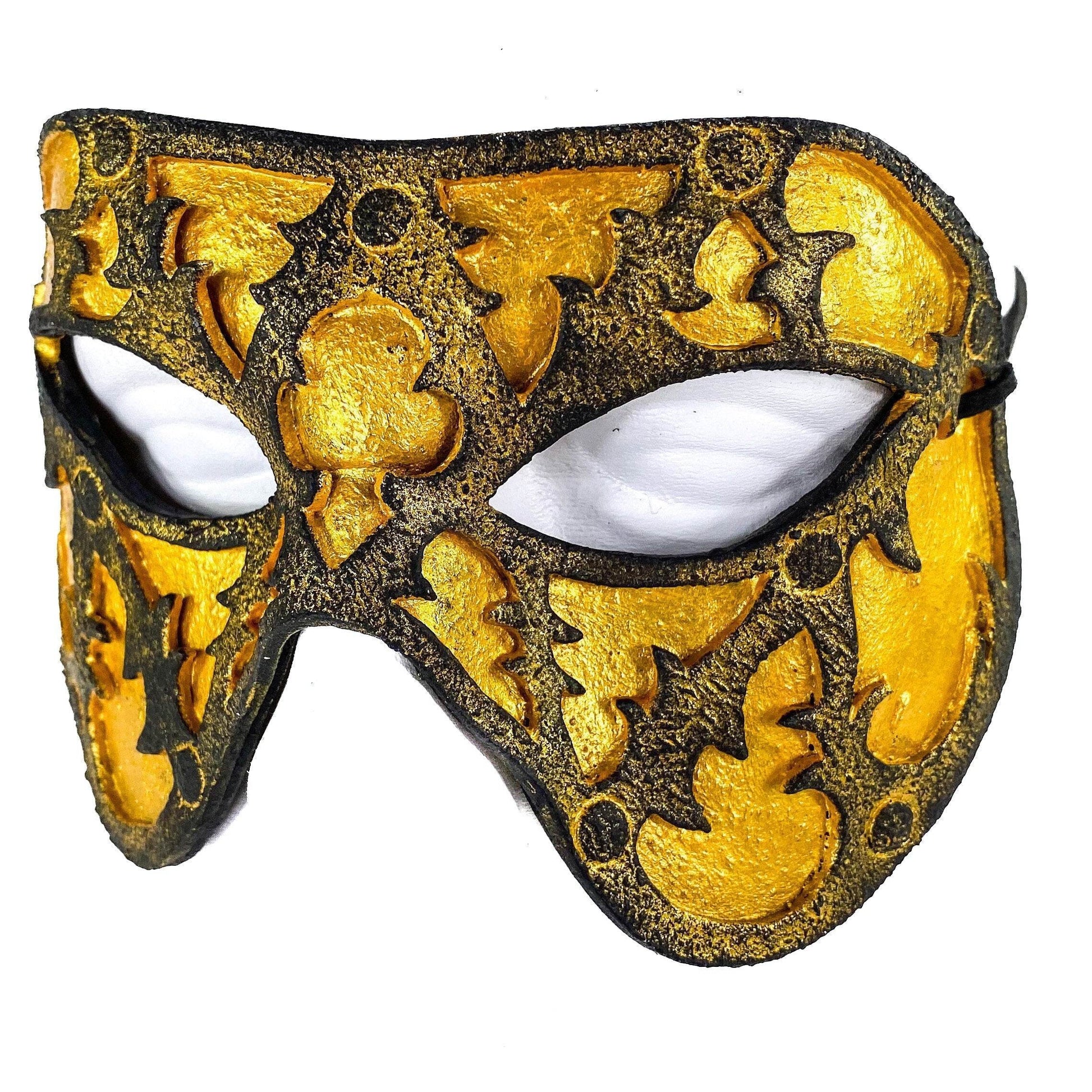 Dual Layer Handmade Genuine Leather Mask in Gold and Black - 