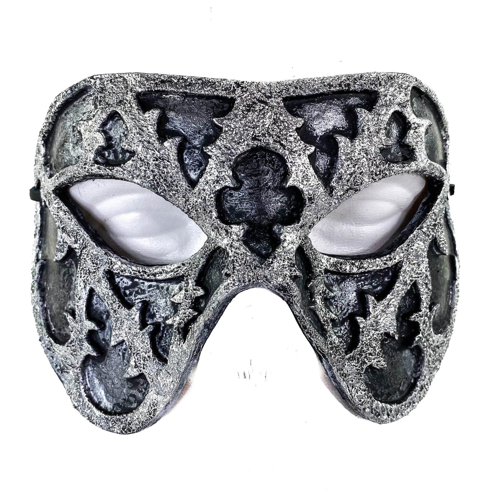 Dual Layer Handmade Genuine Leather Mask in Silver and Black - 
