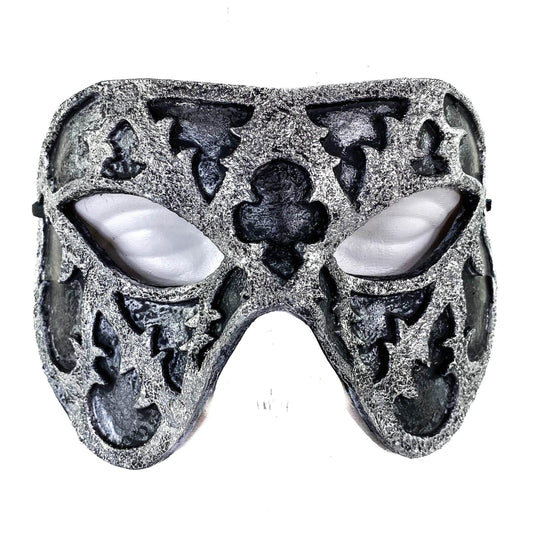 Dual Layer Handmade Genuine Leather Mask in Silver and Black - 