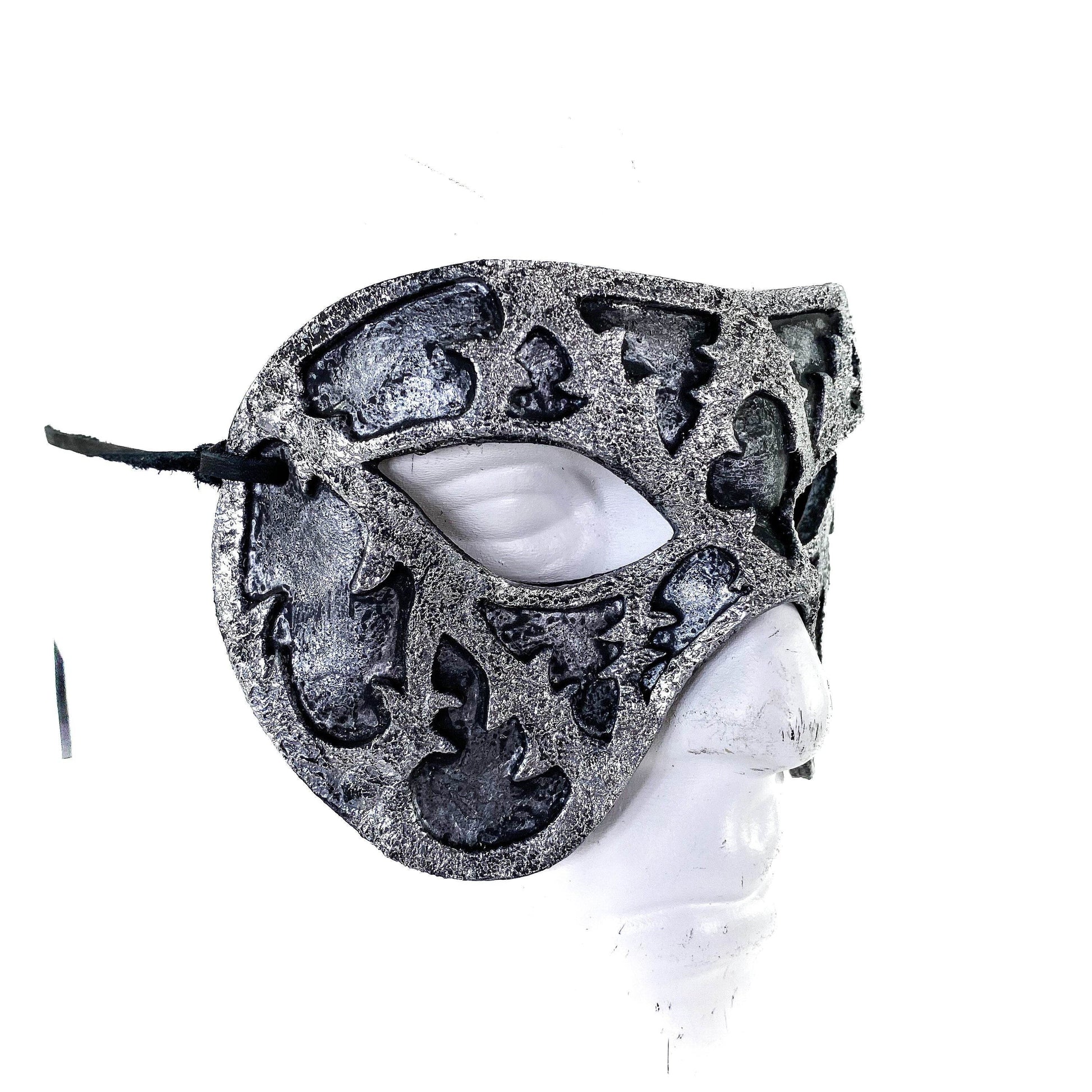 Dual Layer Handmade Genuine Leather Mask in Silver and Black - 