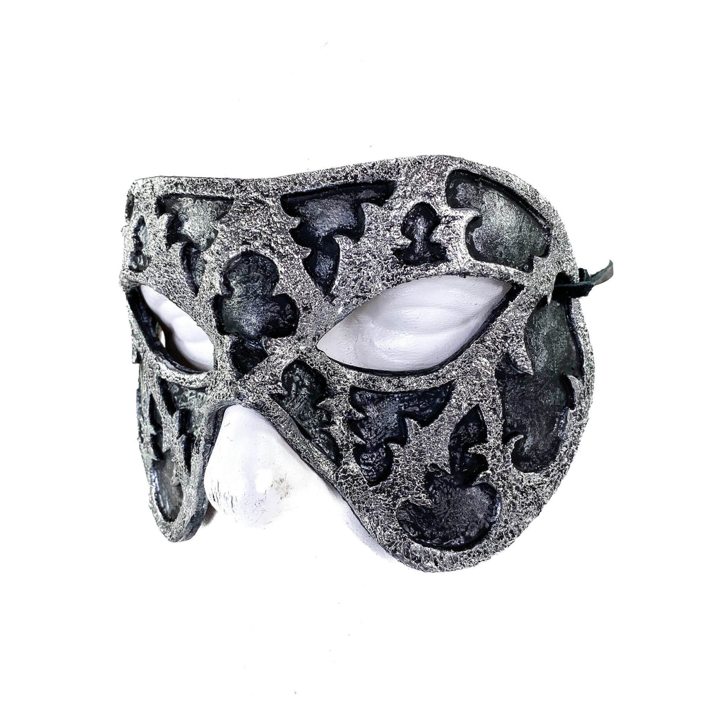 Dual Layer Handmade Genuine Leather Mask in Silver and Black - 