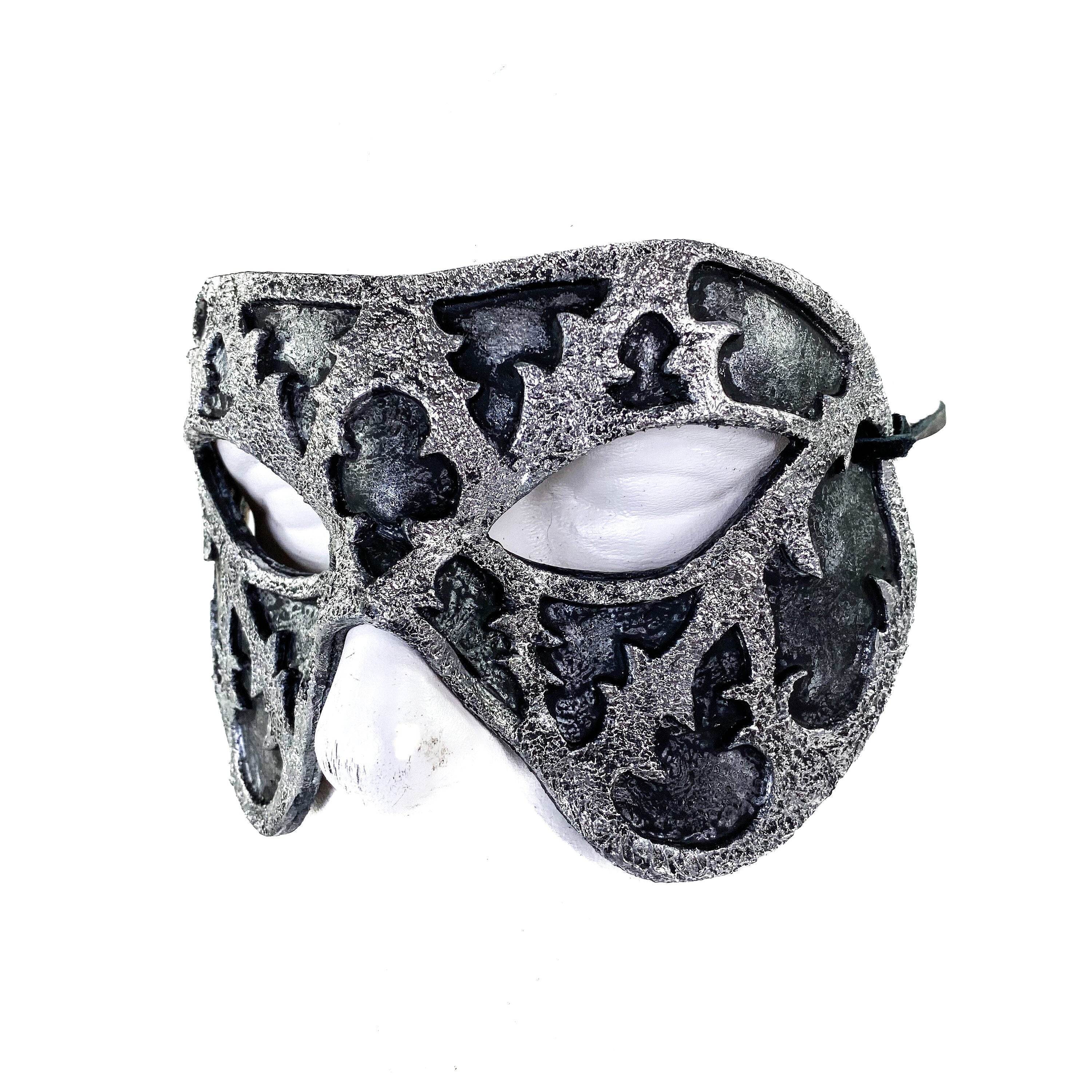 Dual Layer Handmade Genuine Leather Mask in Silver and Black - 