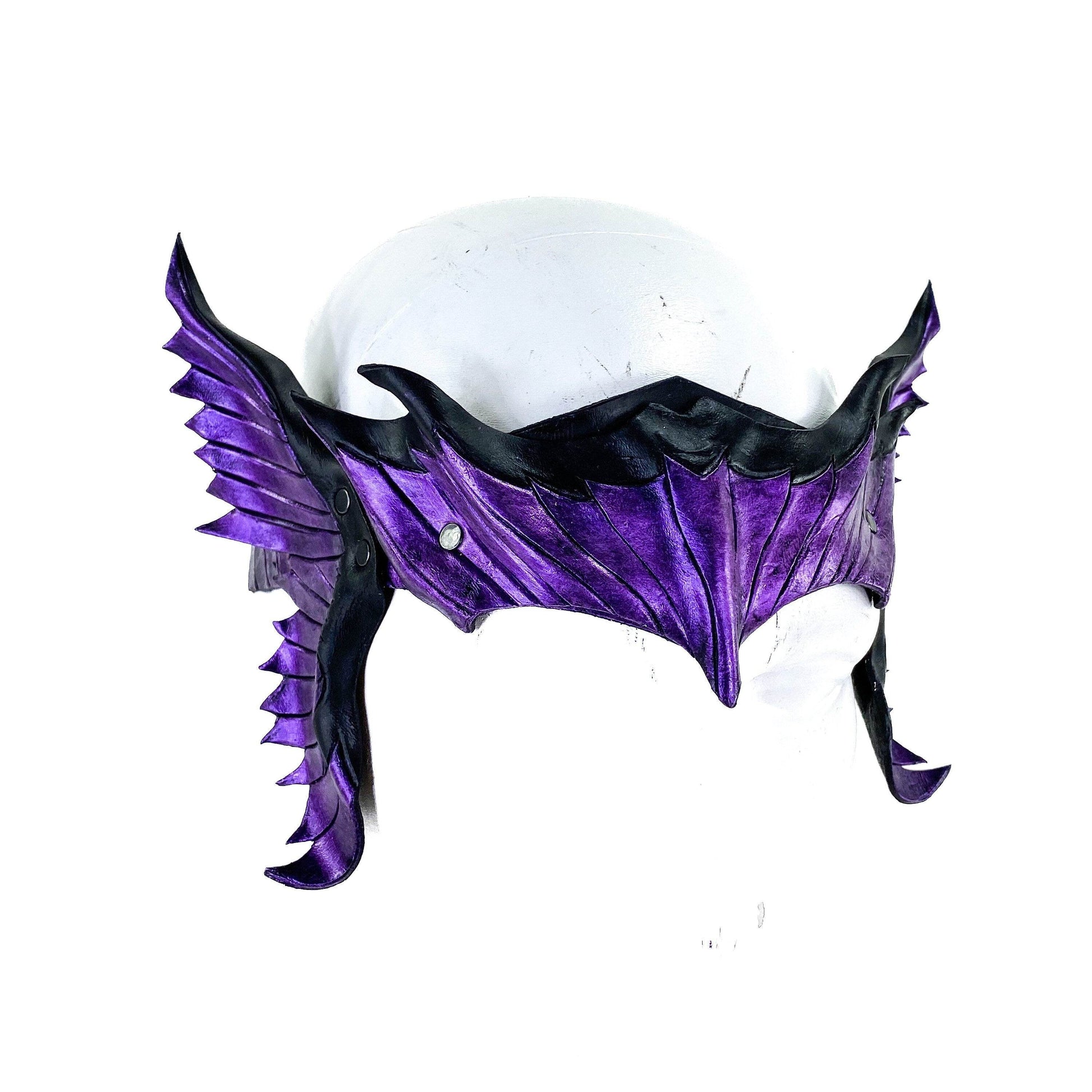 Masquerade Crown of Handmade Genuine Leather in Purple and Black - 