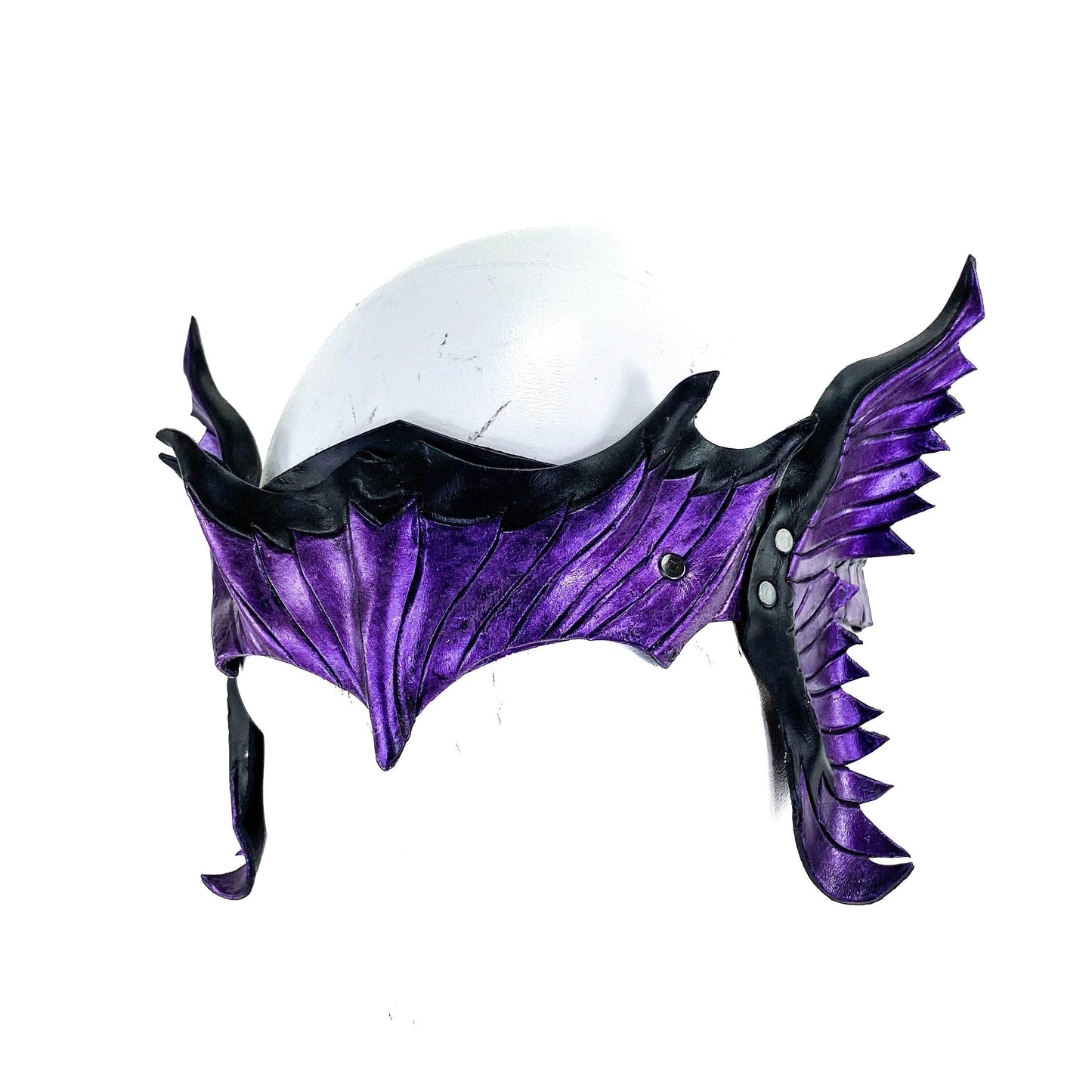 Masquerade Crown of Handmade Genuine Leather in Purple and Black - 