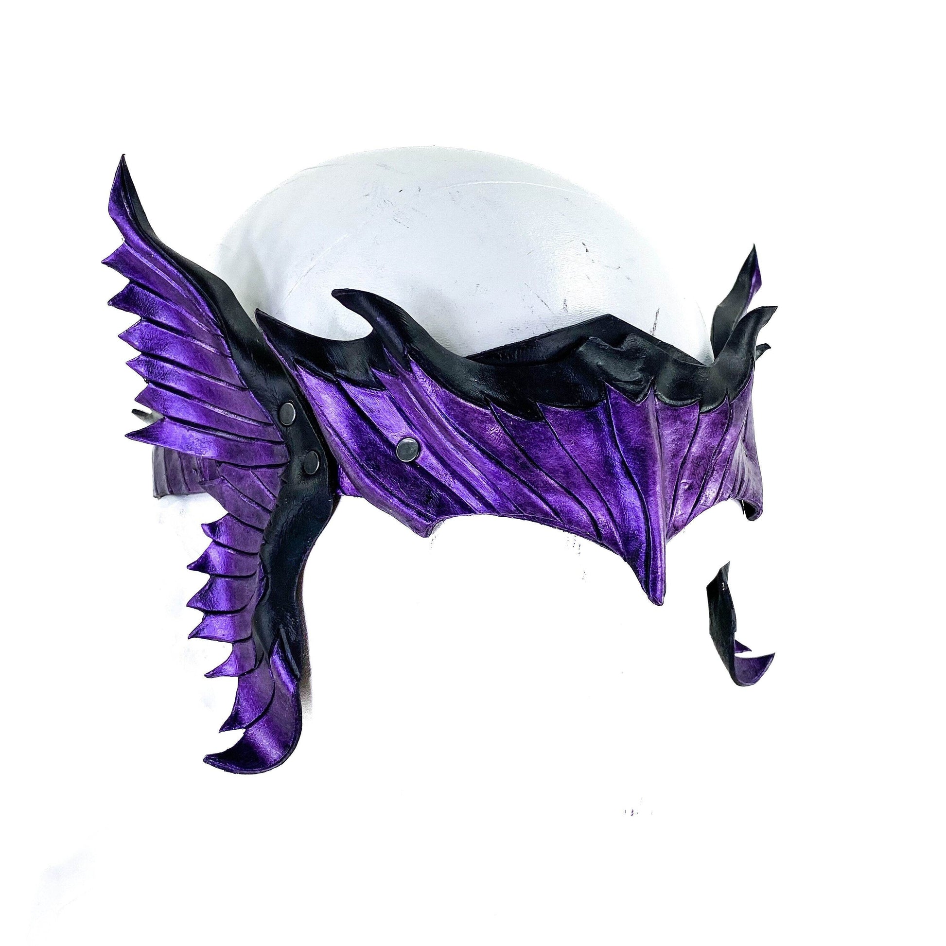 Masquerade Crown of Handmade Genuine Leather in Purple and Black - 